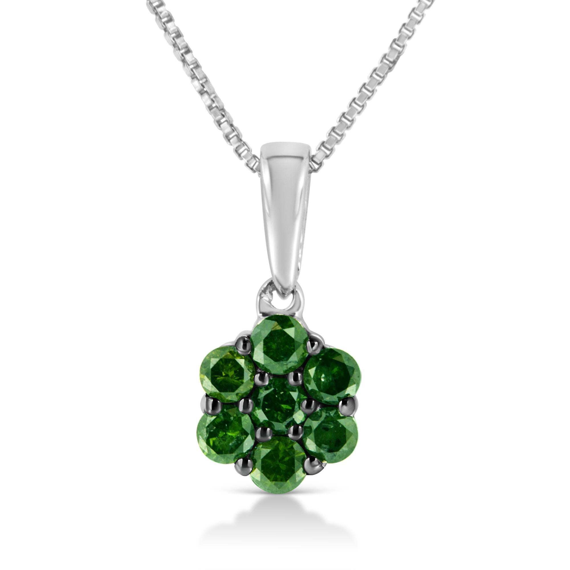 Diamond Floral Cluster Necklace in Sterling Silver (1/2 Cttw, 18”)