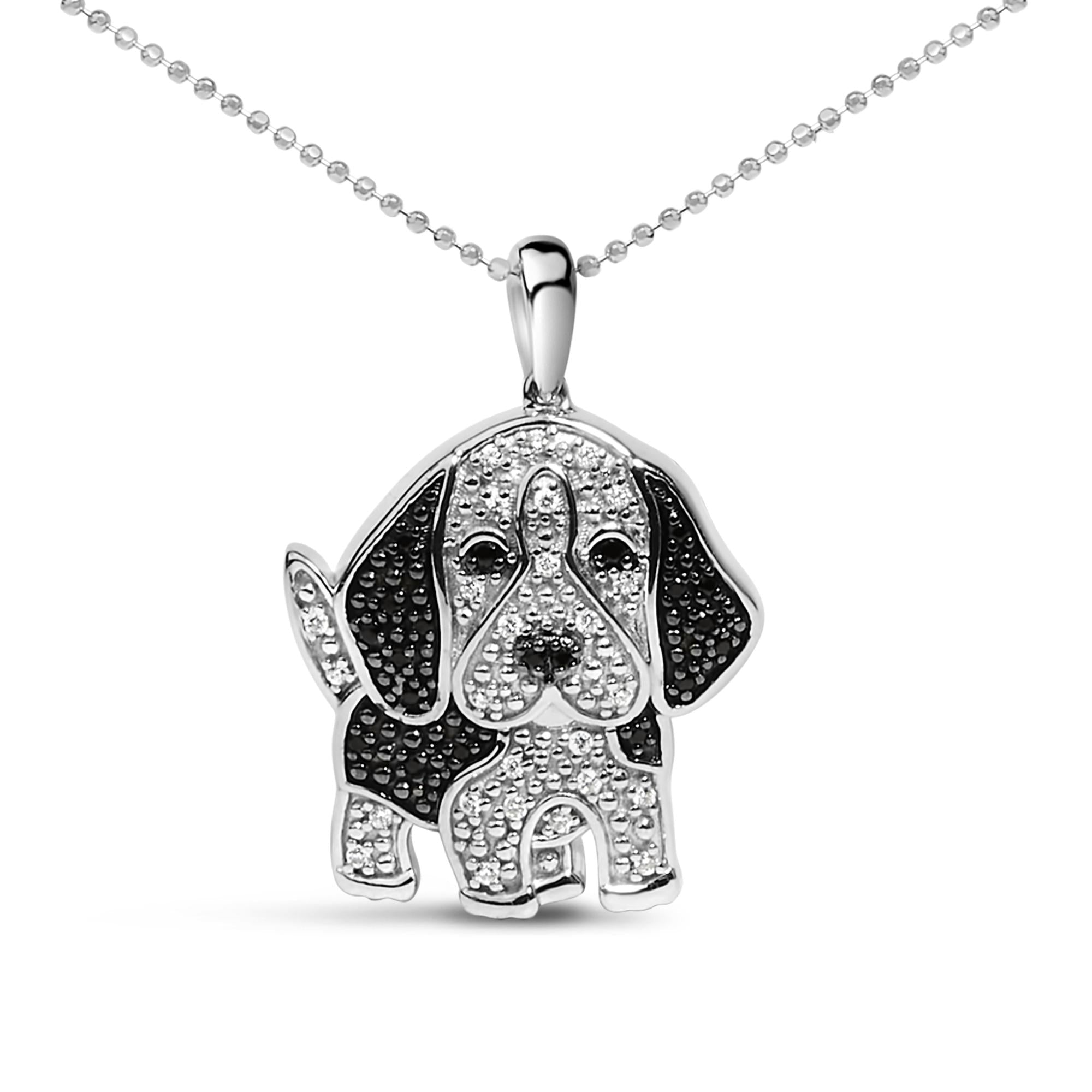 White & Black Diamond Dog Pendant Necklace 1/4 Cttw in .925 Sterling Silver