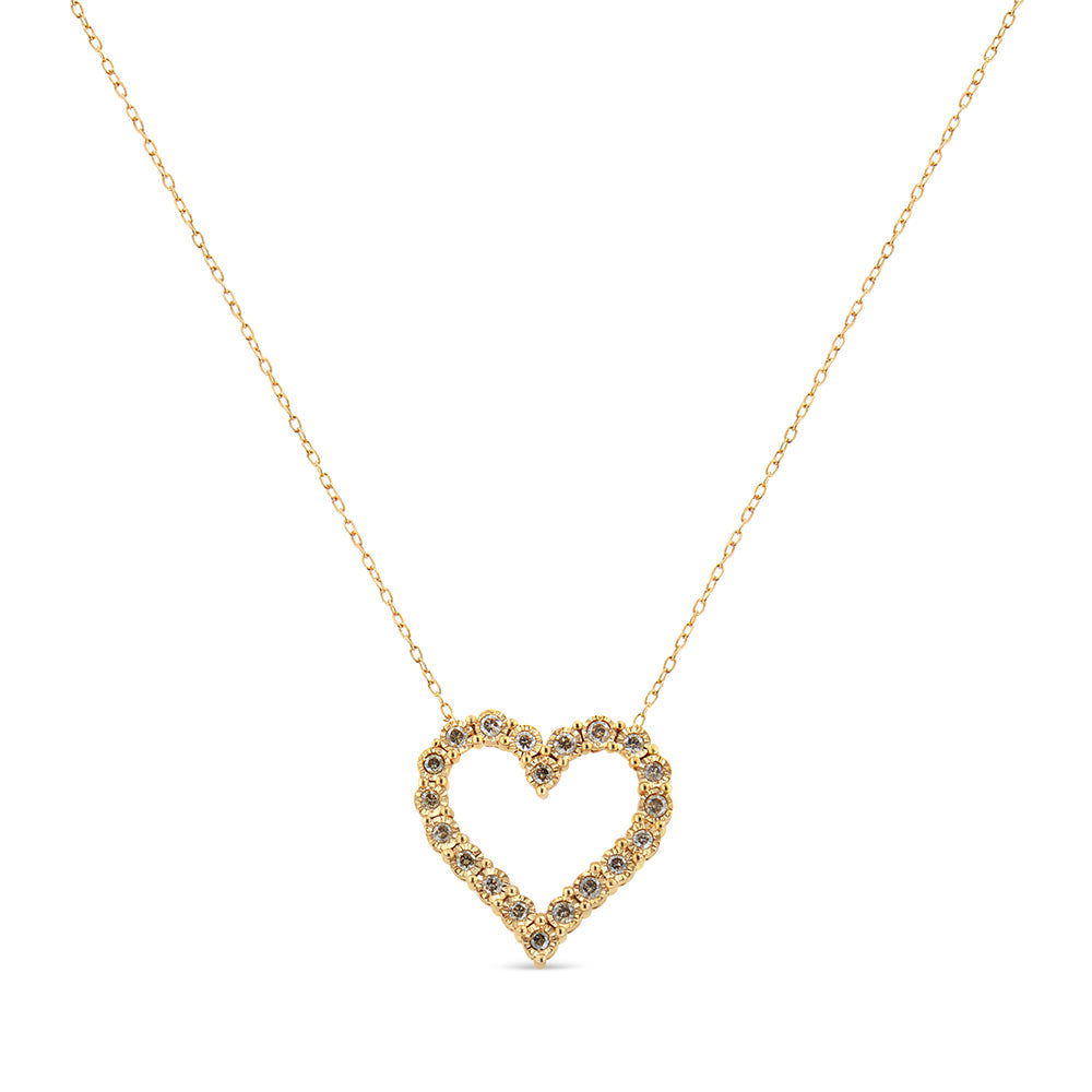 10K Yellow Gold Flashed .925 Sterling Silver 1/2 Cttw Champagne Diamond Miracle Plate Heart Pendant Necklace (K-L Color,