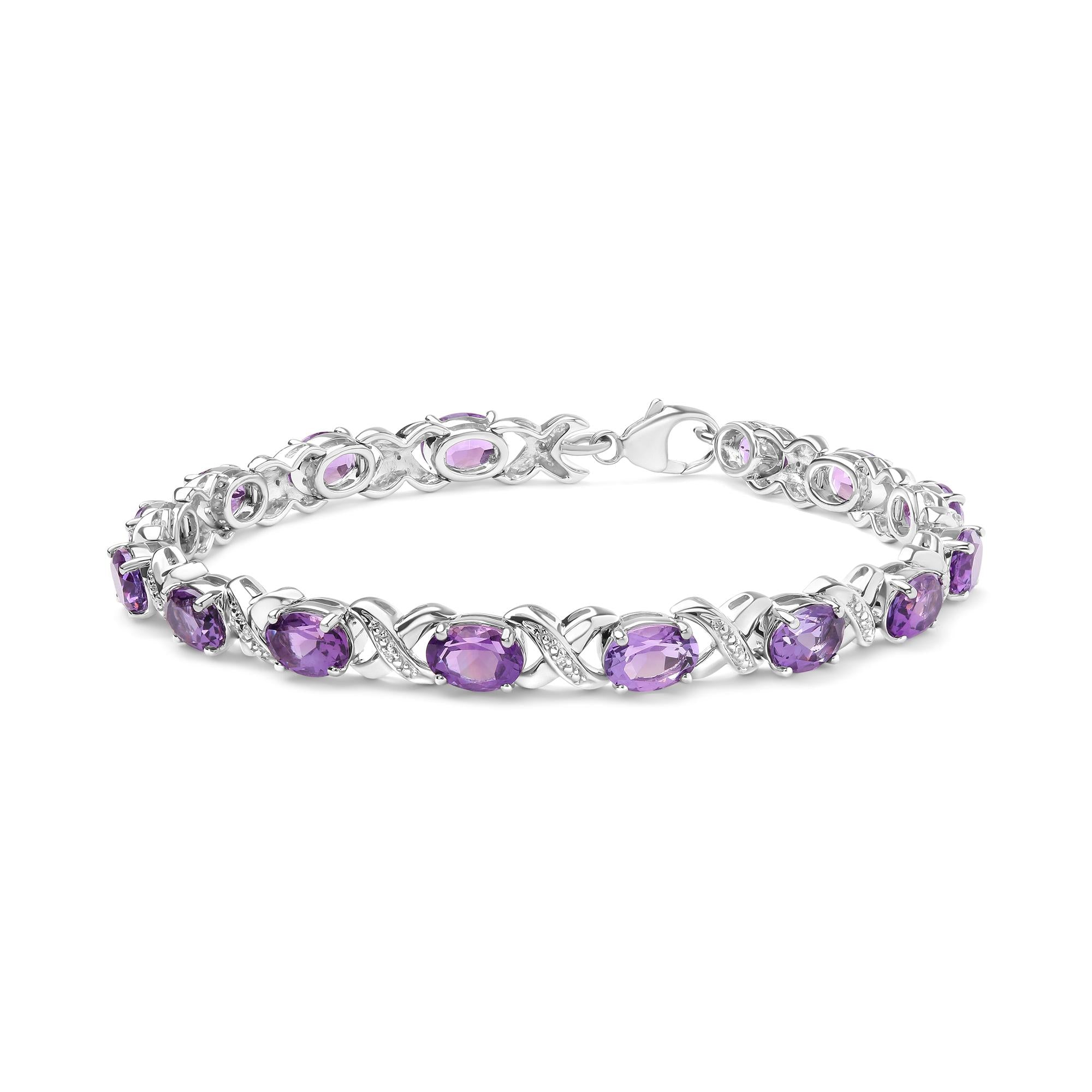 Amethyst & Diamond Accent X-Link Bracelet in .925 Sterling Silver