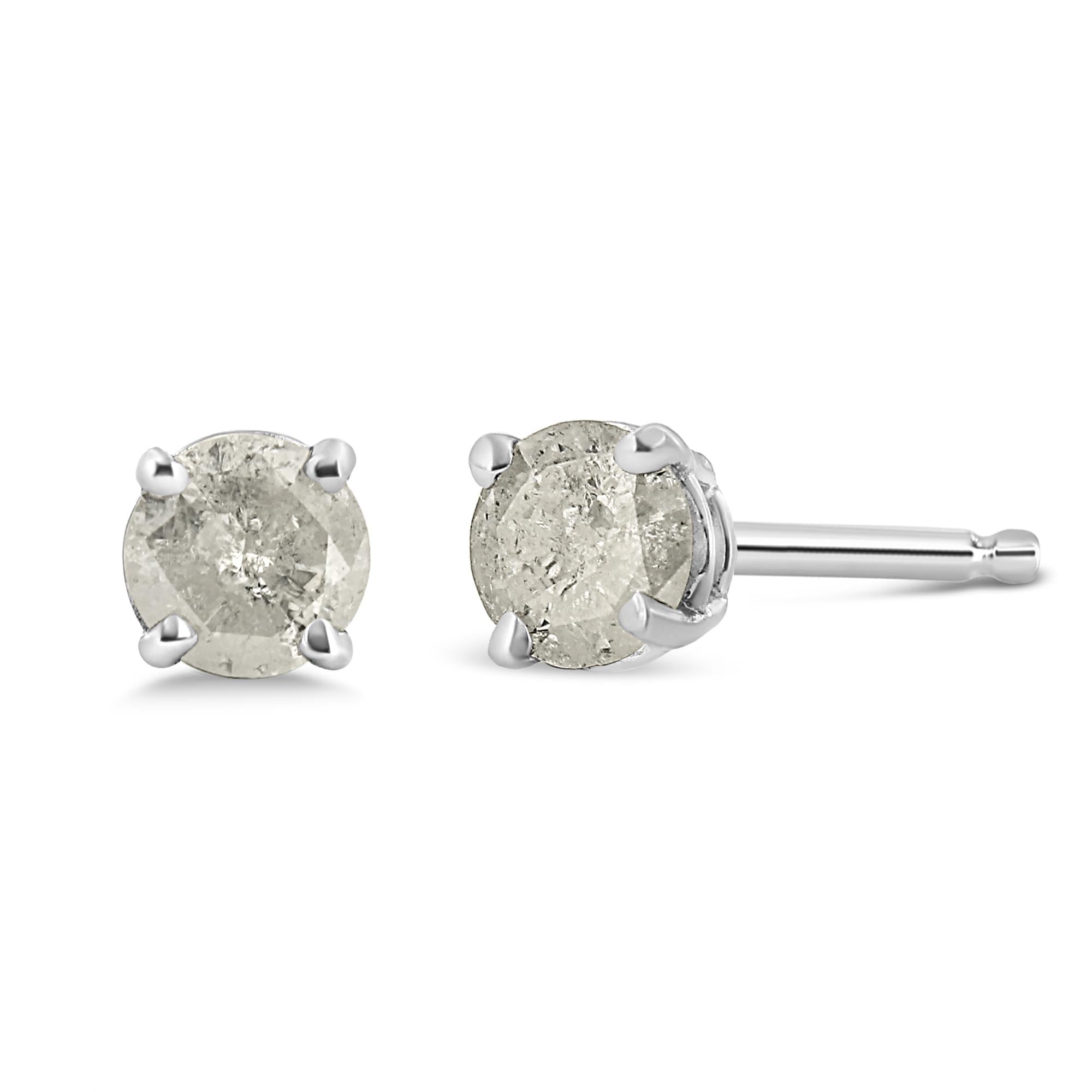 .925 Sterling Silver 4-Prong Round-Cut "Salt and Pepper" Diamond Classic Stud Earrings (I-J Color, I3 Clarity)