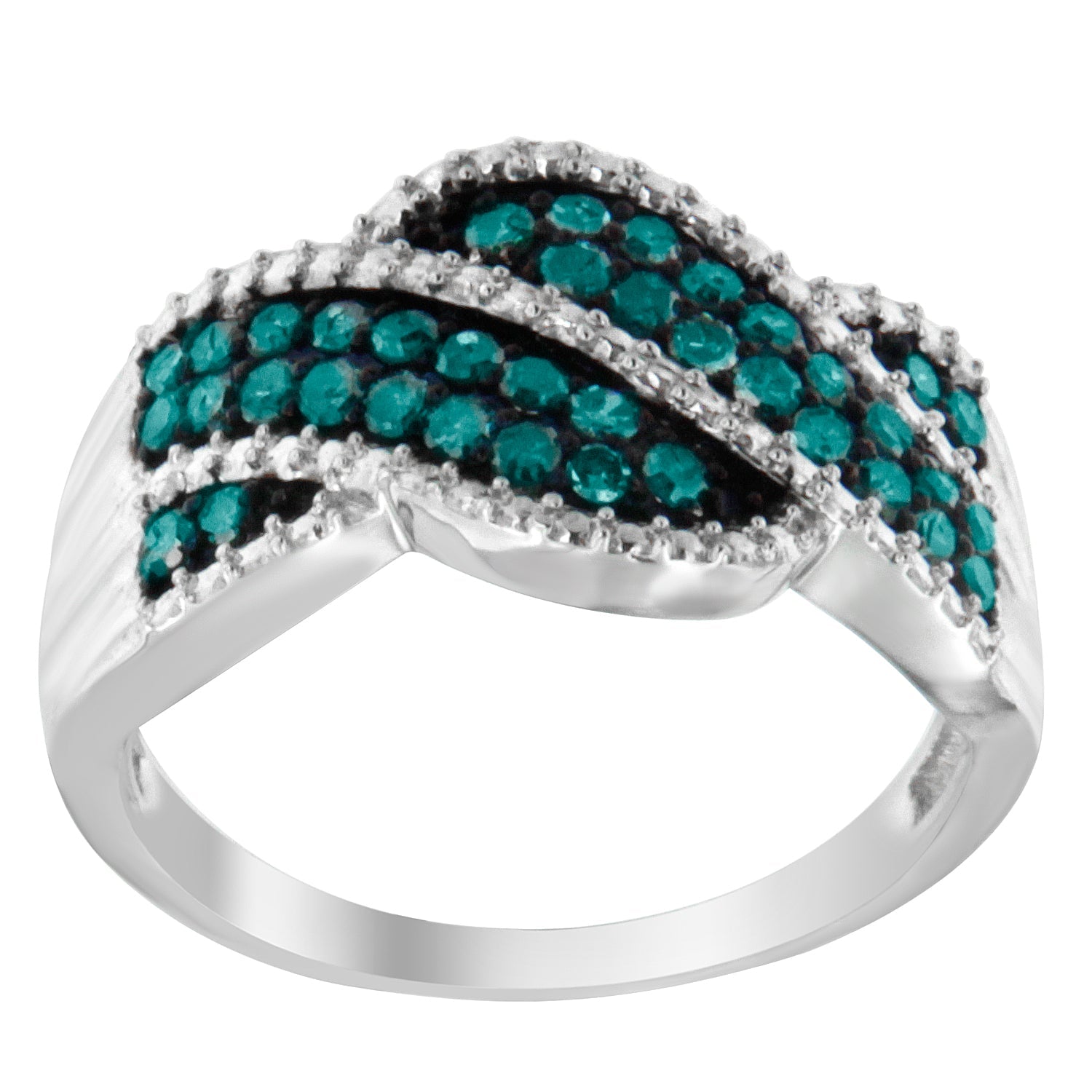 .925 Sterling Silver Treated Blue Color Diamond Cocktail Ring (1/2 Cttw, Treated Blue Color, I2-I3 Clarity)