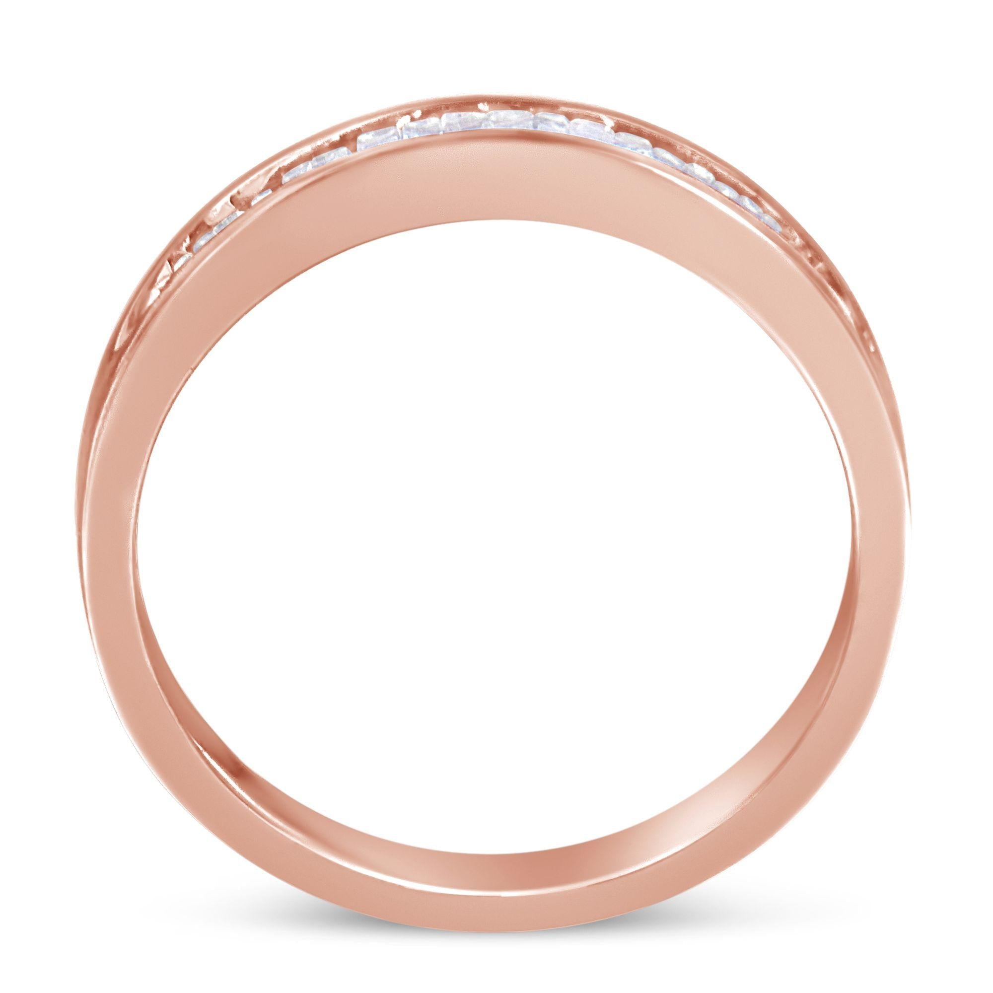 10K Rose Gold Over .925 Sterling Silver 1/5 Cttw Diamond Channel-Set Stackable Band Ring (H-I Color, I1-I2 Clarity)