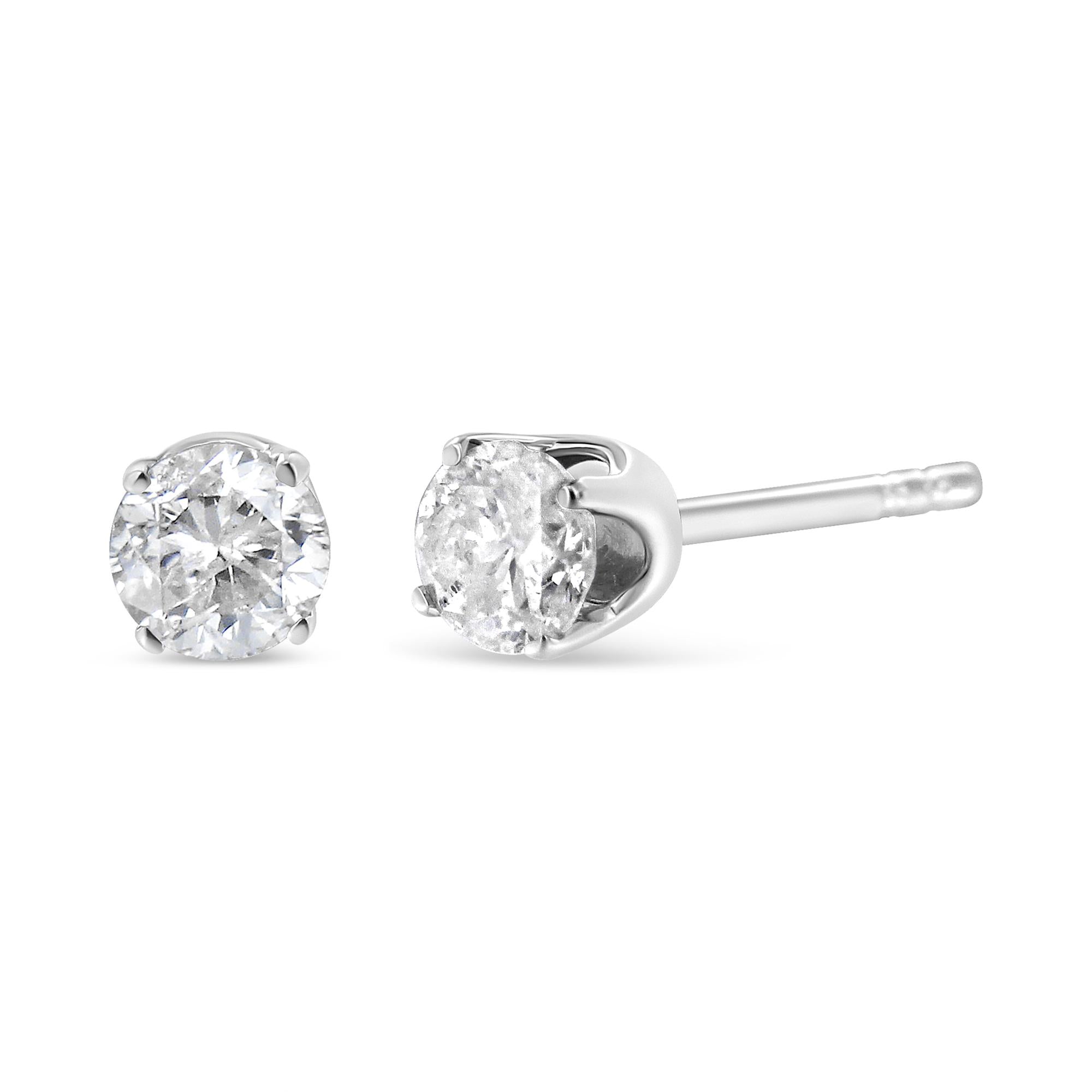 14K White Gold 5/8 Cttw Round Brilliant-Cut Lab Grown Diamond Classic 4-Prong Push Back Stud Earrings (F-G Color, VS1-Vs