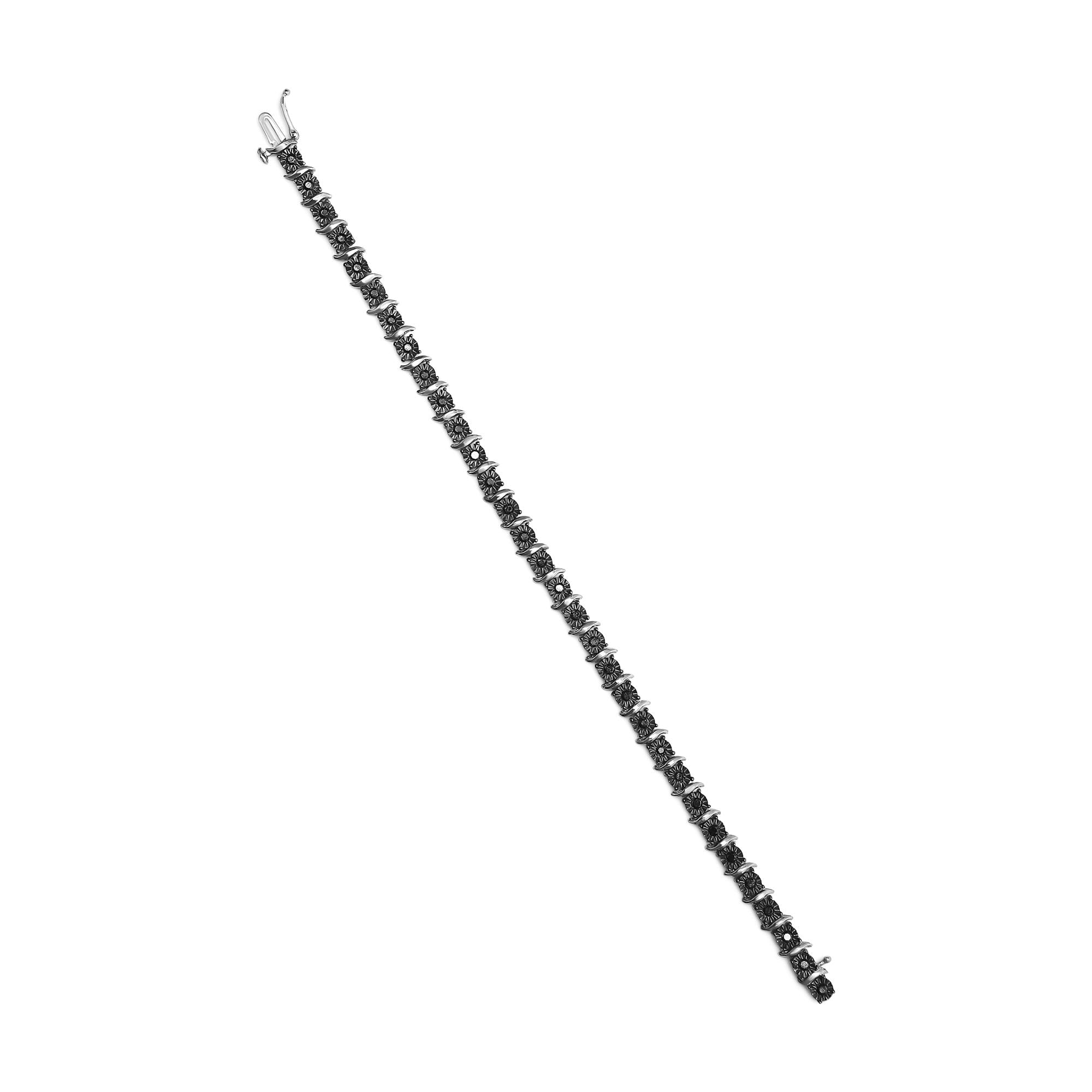 .925 Sterling Silver 1.0 Cttw Black Treated Diamond S-Curve Link Miracle-Set 7" Tennis Bracelet (Black Color, I2-I3 Clar