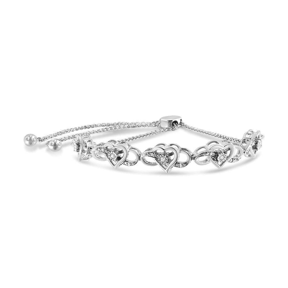 .925 Sterling Silver Diamond Accent Interlocking Infinity and Heart 4”-10” Adjustable Bolo Tennis Bolo Bracelet (H-I Col
