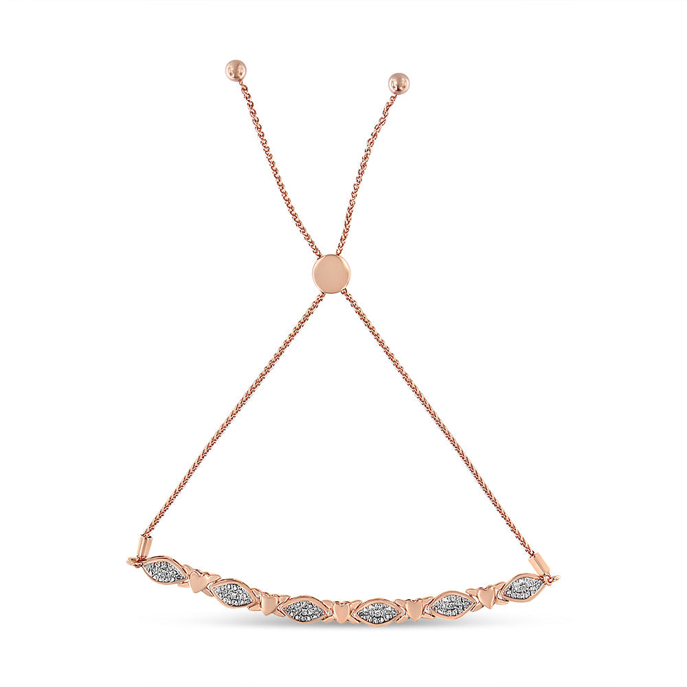 .925 Sterling Silver Diamond Accent Alternating Marquise Shape and Heart Links Bolo Bracelet (I-J Color, I3 Clarity) - A