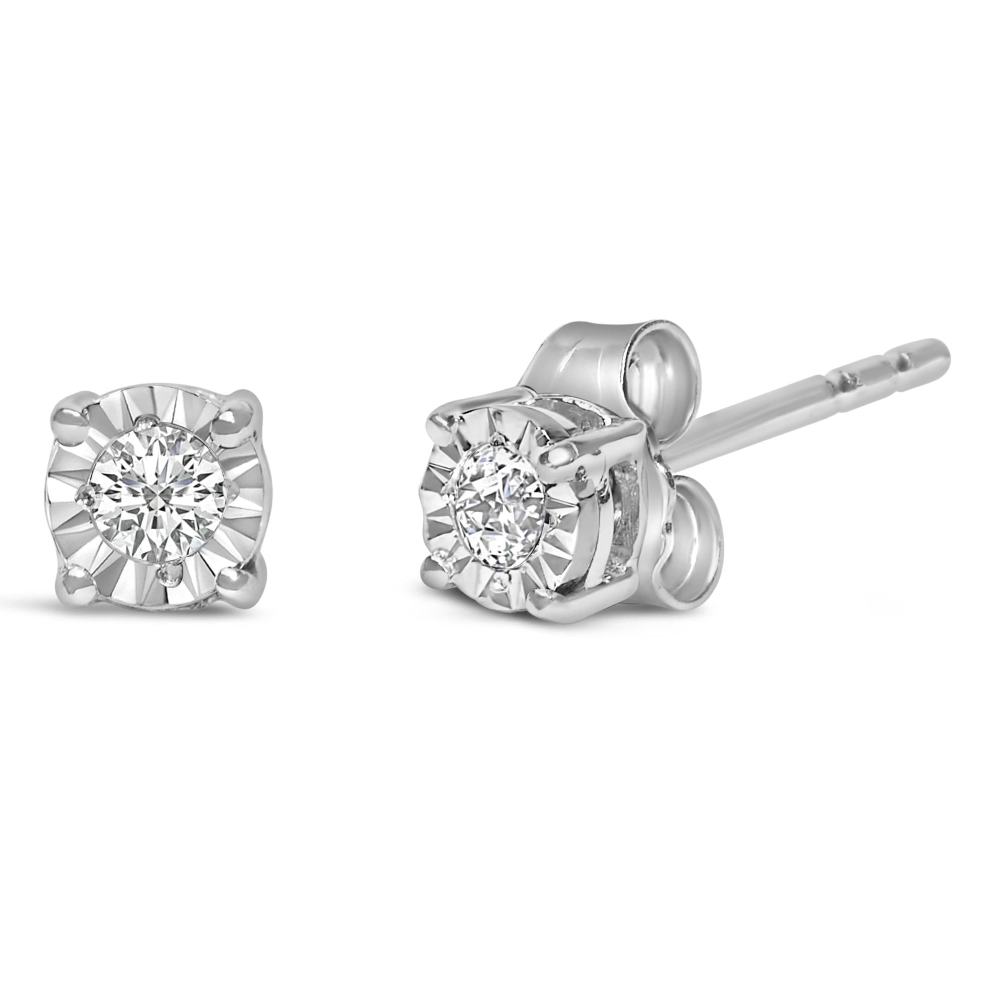 .925 Sterling Silver 1/10 Cttw Round Brilliant-Cut Lab Grown Diamond Miracle-Set Stud Earrings (F-G Color, VS1-VS2 Clari
