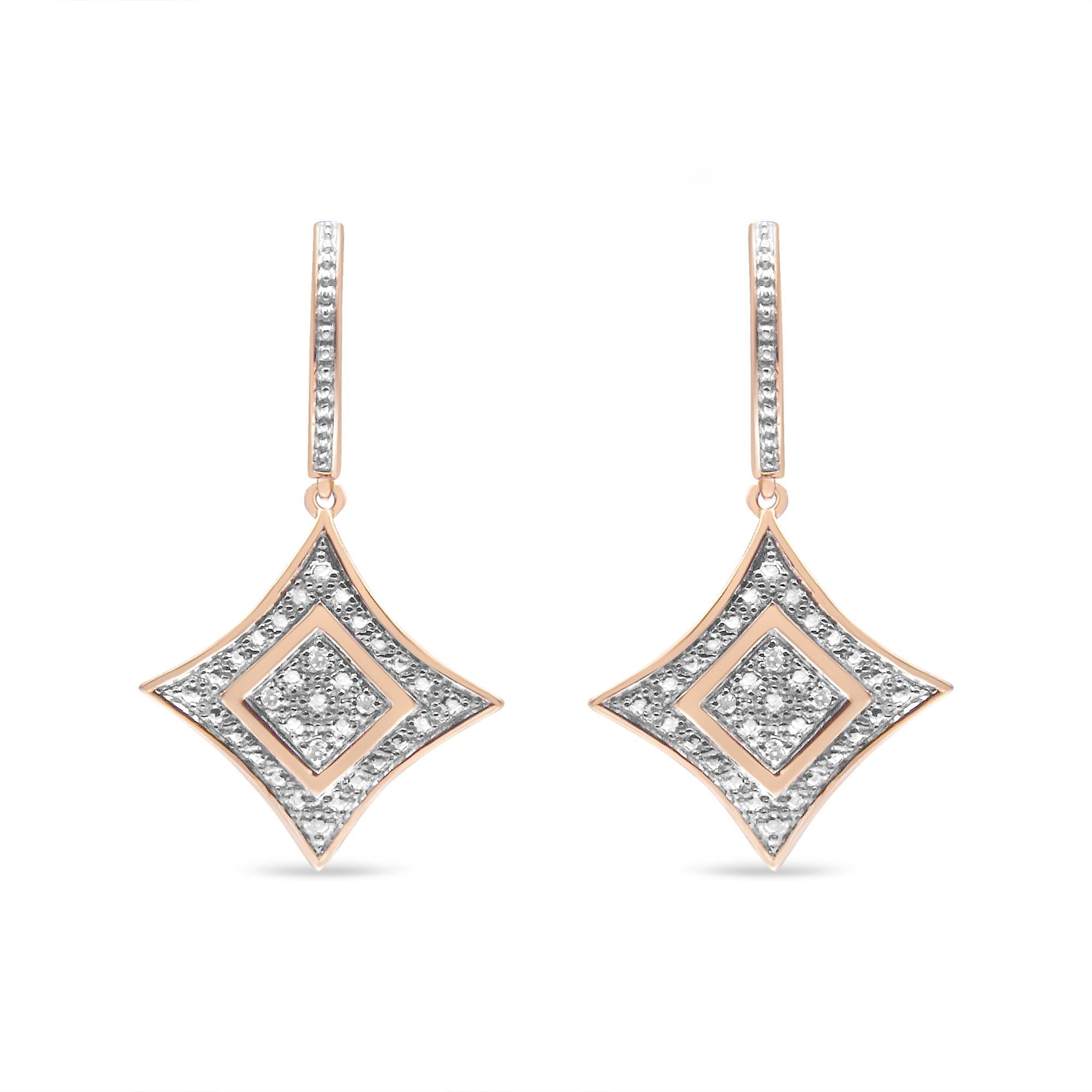 14K Rose Gold Plated .925 Sterling Silver Round-Cut Diamond Accent Dangle Rhombus Earrings (H-I Color, I2-I3 Clarity)