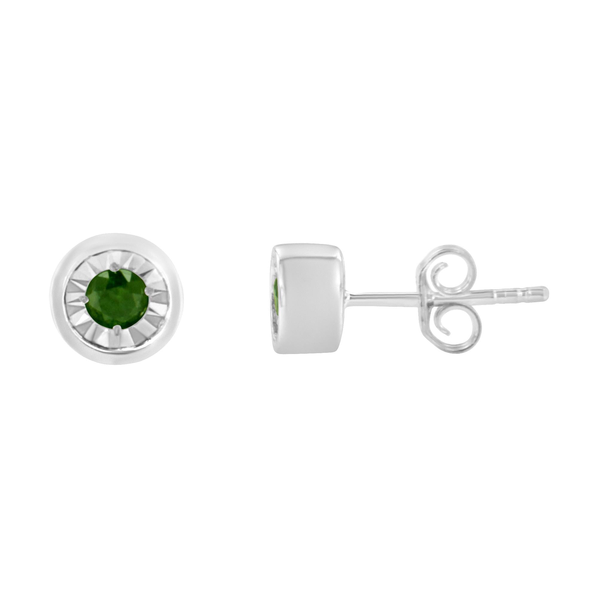 .925 Sterling Silver 1/5 Cttw Round Brilliant-Cut Green Diamond Miracle-Set Stud Earrings (Fancy Color-Enhanced, I1-I2 C