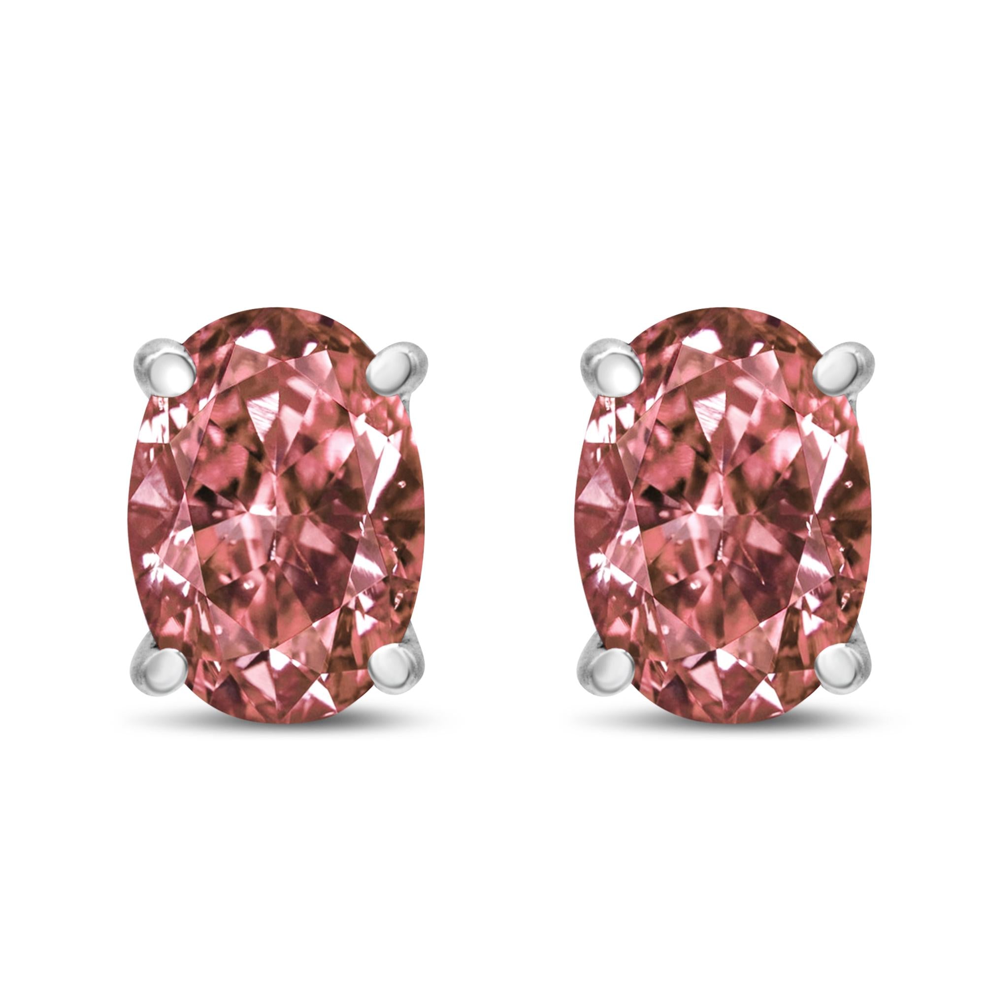 14K White Gold Lab-Grown Pink Oval Diamond Stud Earrings (VS2-SI1)