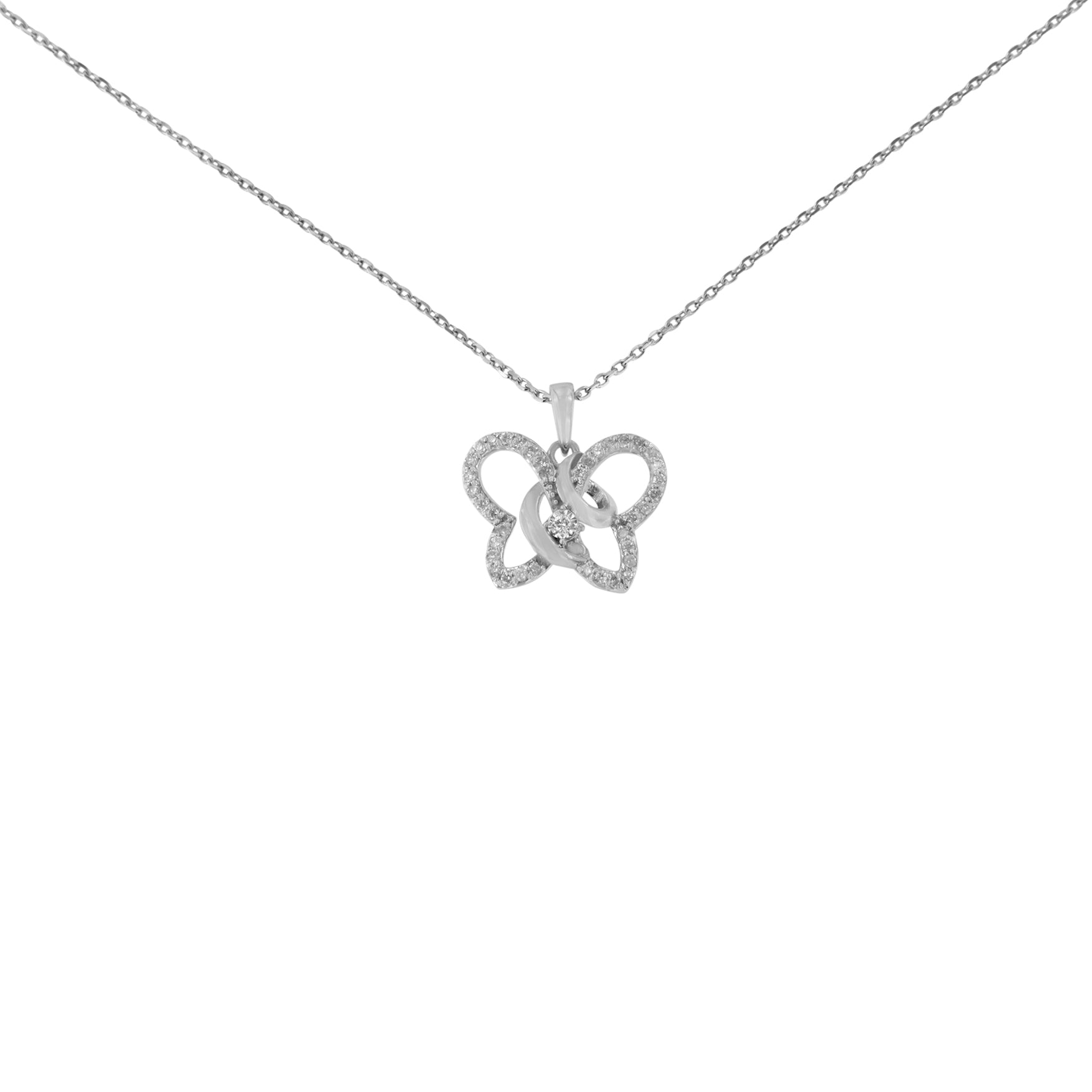 Diamond Butterfly Pendant Necklace 1/4 Cttw in .925 Sterling Silver 18”