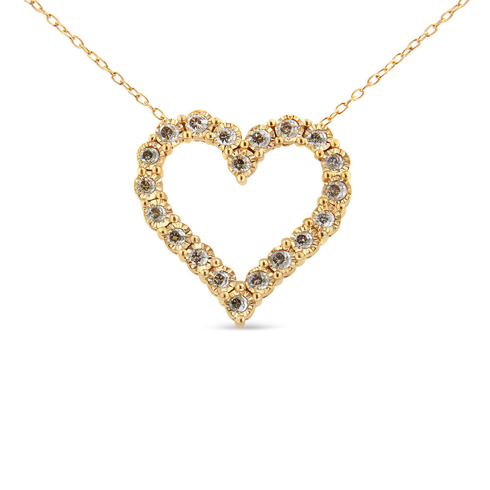 10K Yellow Gold Flashed .925 Sterling Silver 1/2 Cttw Champagne Diamond Miracle Plate Heart Pendant Necklace (K-L Color,