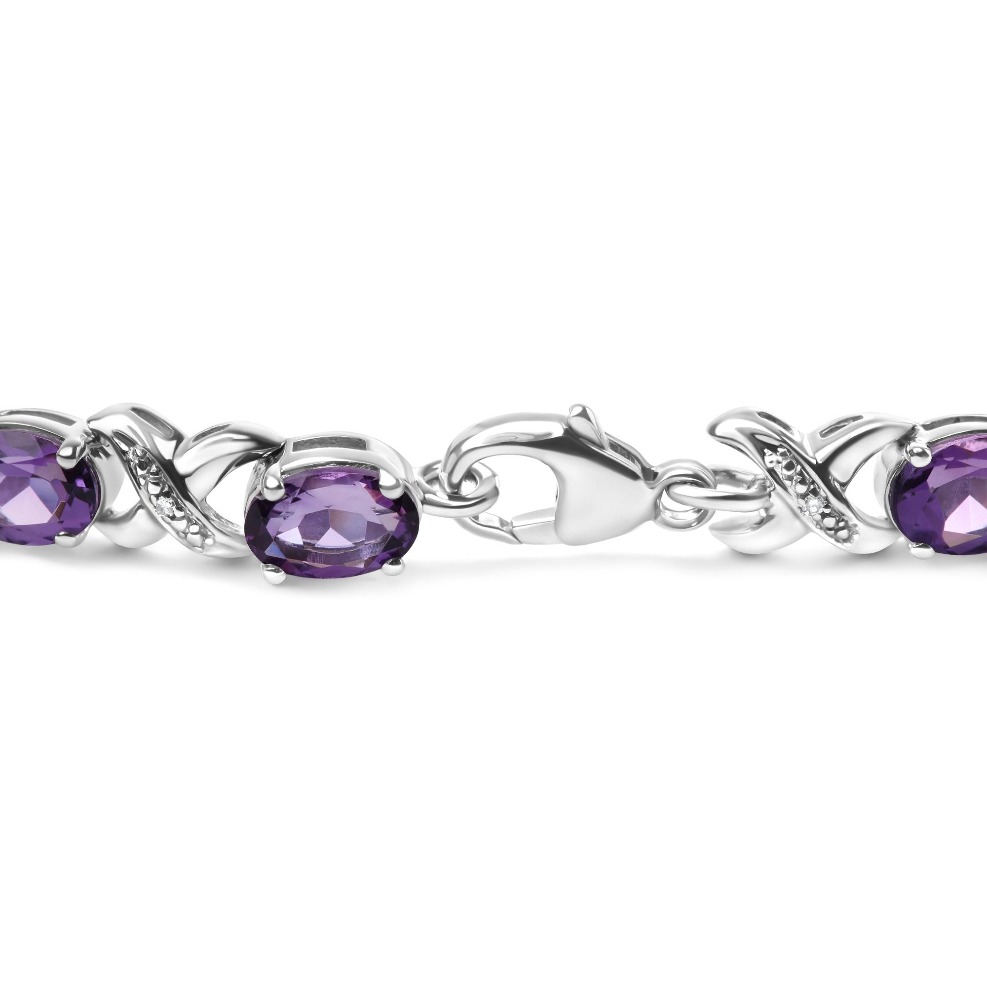 Amethyst & Diamond Accent X-Link Bracelet in .925 Sterling Silver