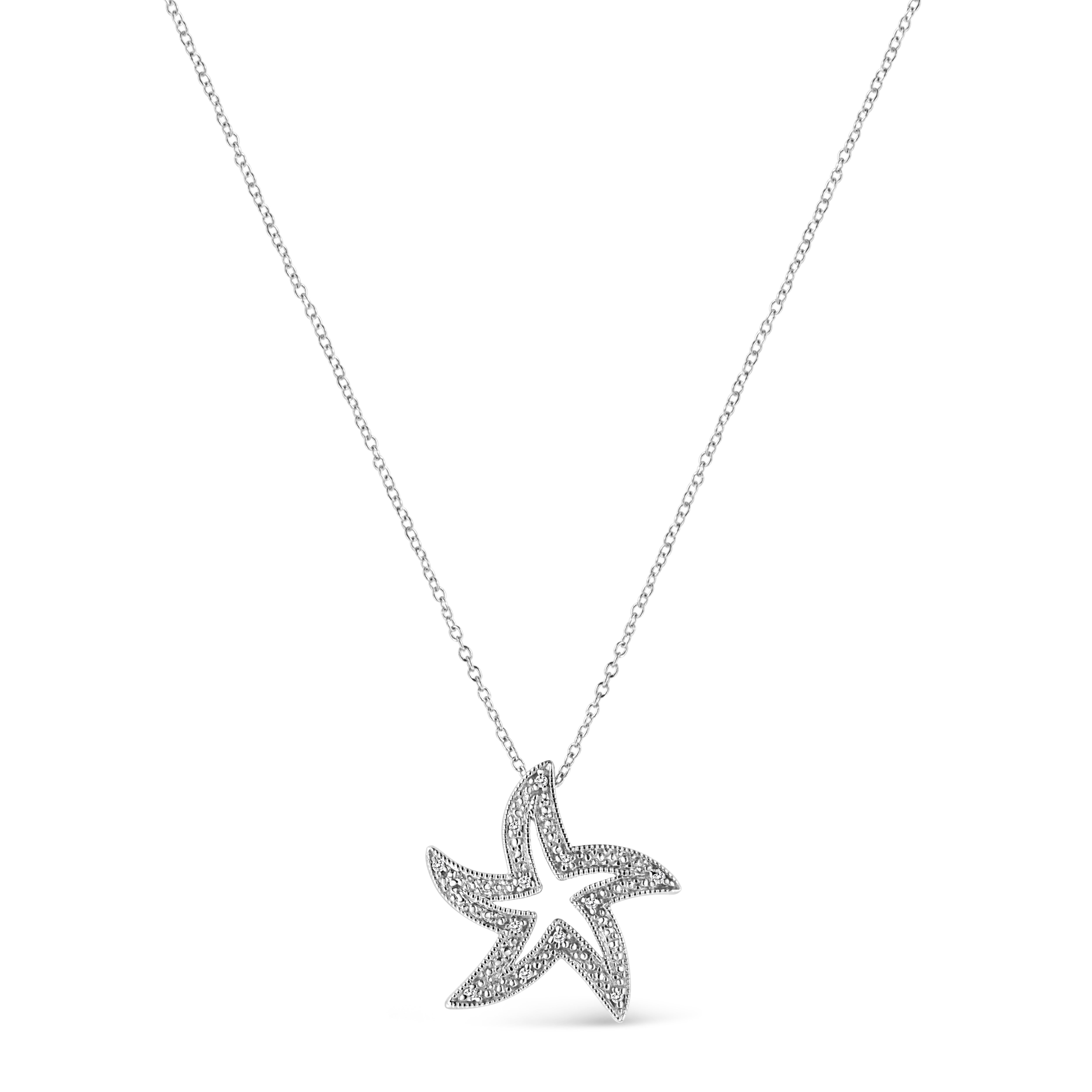 Diamond Accent Starfish Pendant Necklace 18” in .925 Sterling Silver