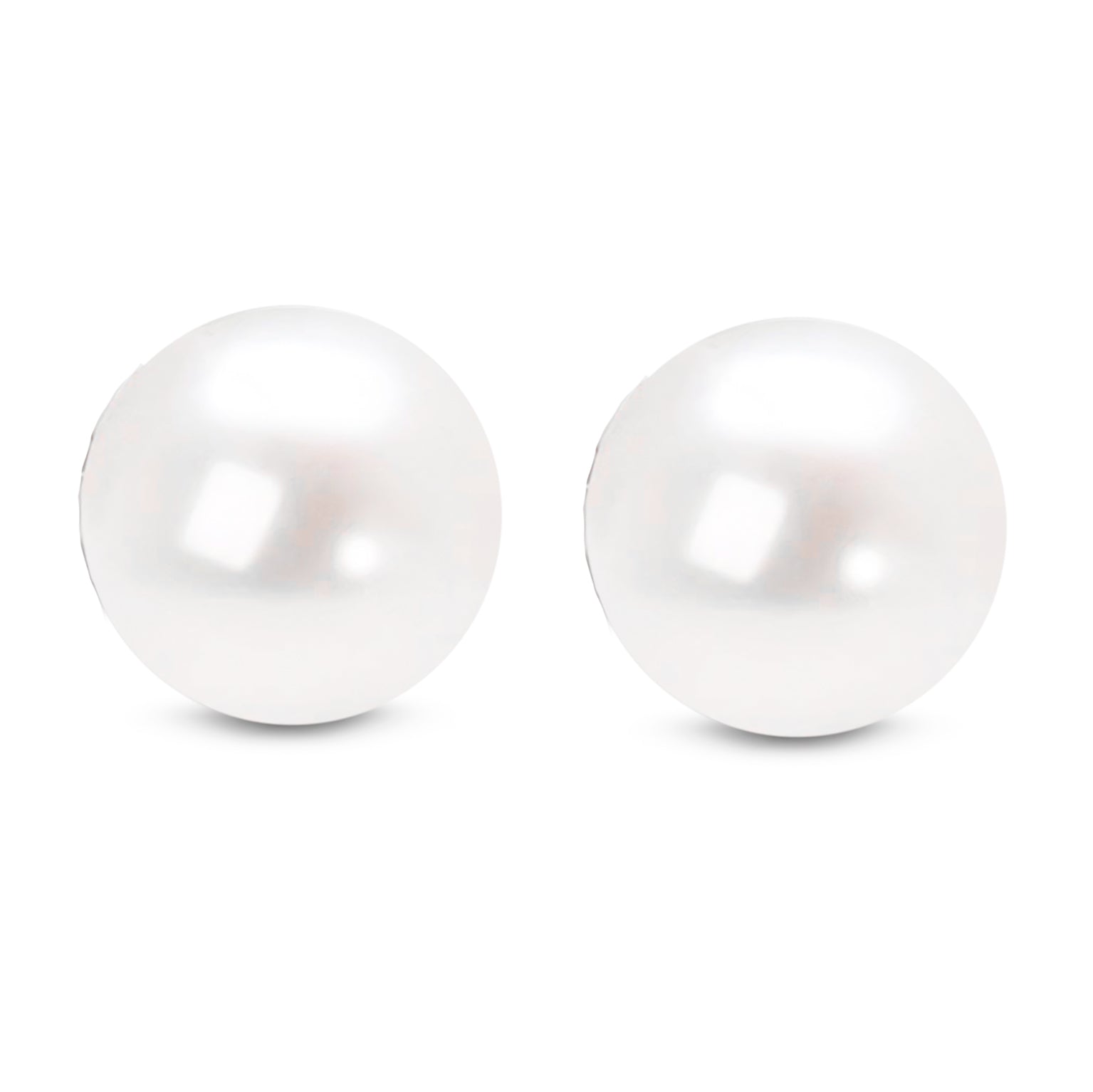 14K Gold Round White Akoya Pearl Stud Earrings AAA+ – Choice of Size