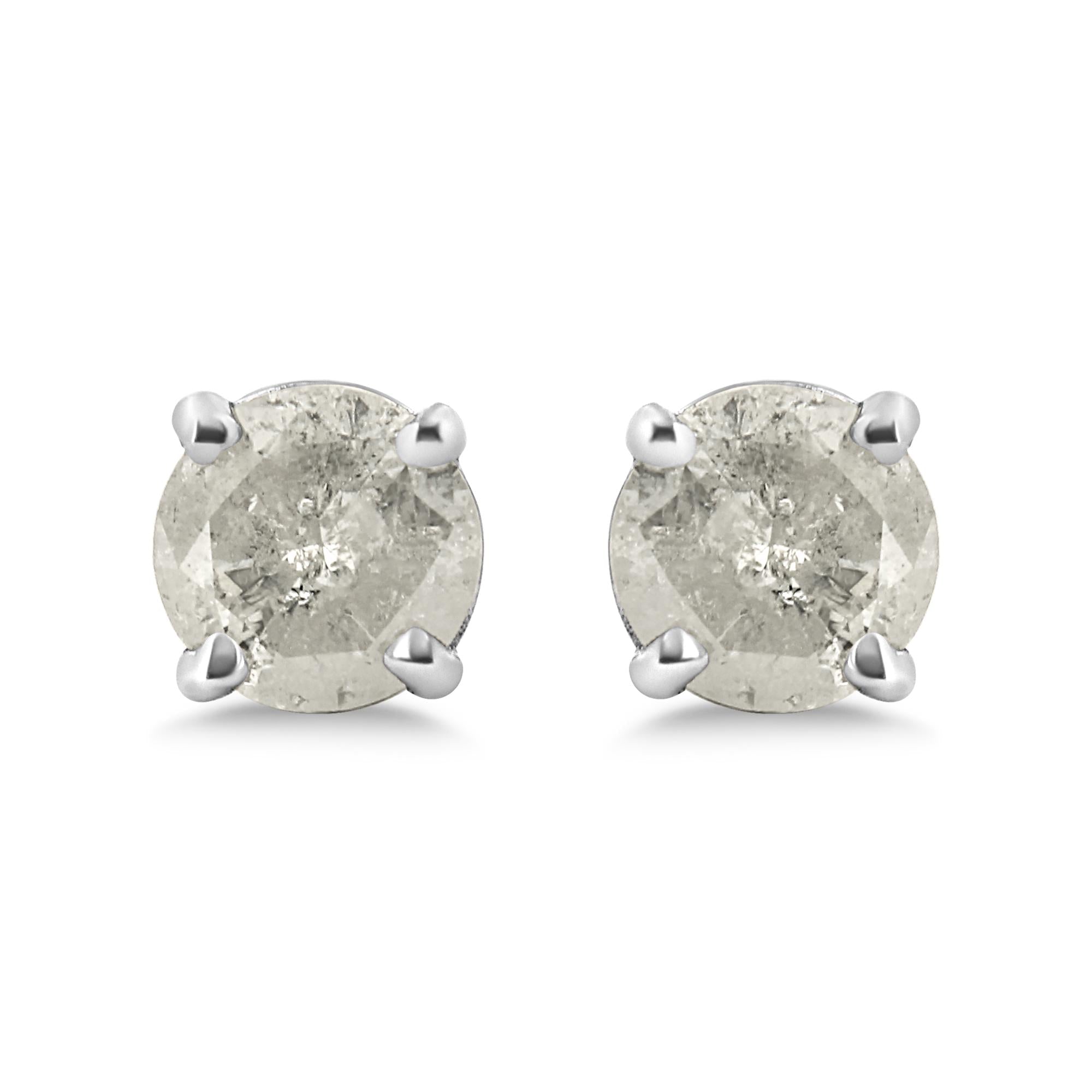 .925 Sterling Silver 4-Prong Round-Cut "Salt and Pepper" Diamond Classic Stud Earrings (I-J Color, I3 Clarity)