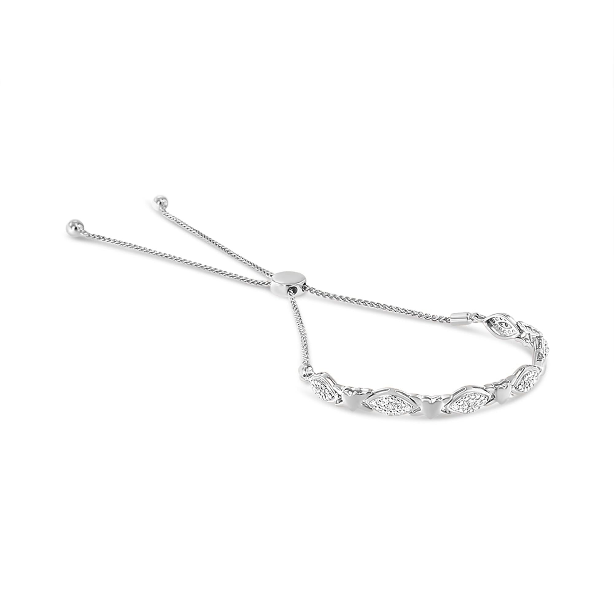 .925 Sterling Silver Diamond Accent Alternating Marquise Shape and Heart Links Bolo Bracelet (I-J Color, I3 Clarity) - A