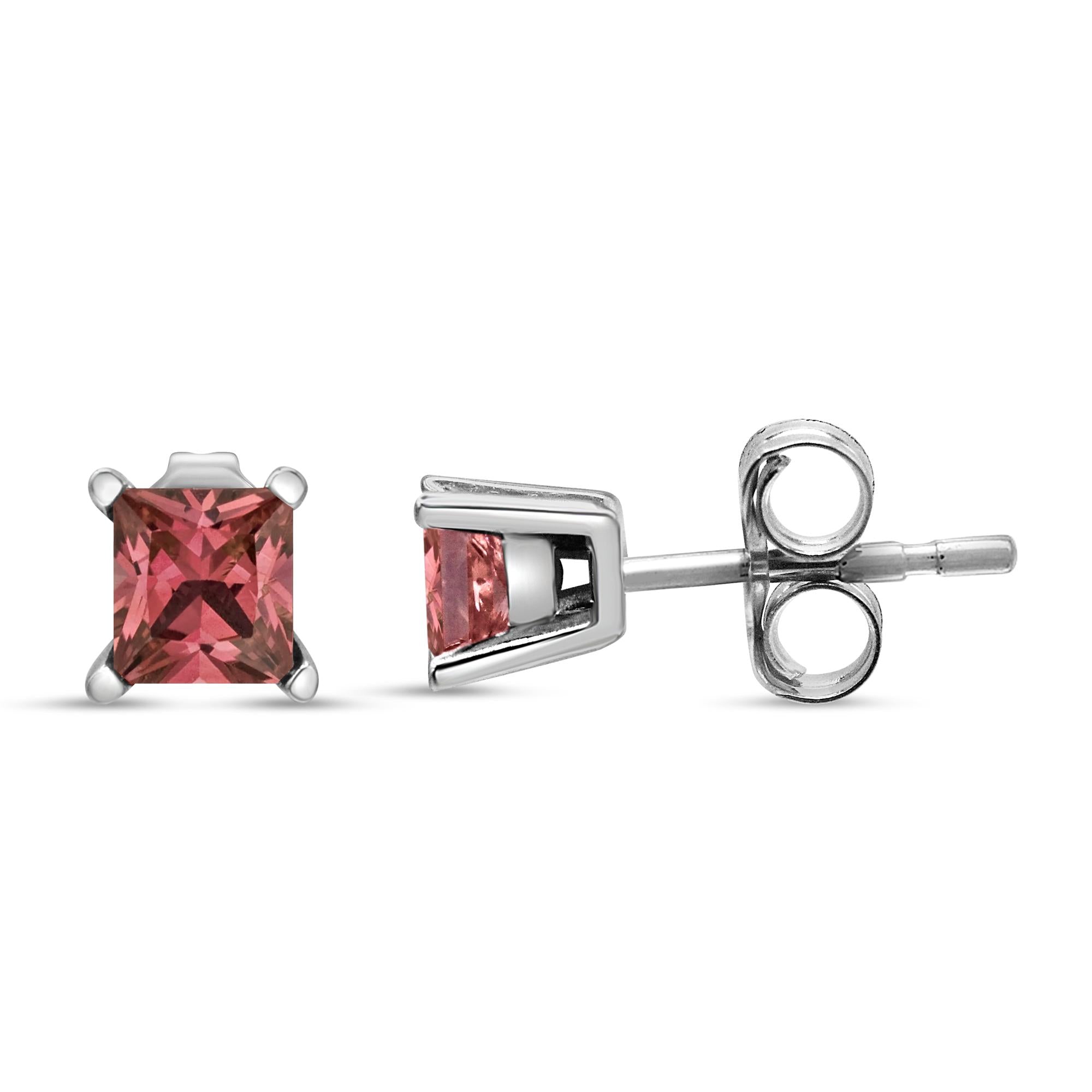 14K White Gold Lab-Grown Pink Princess Diamond Stud Earrings (VS2-SI1)