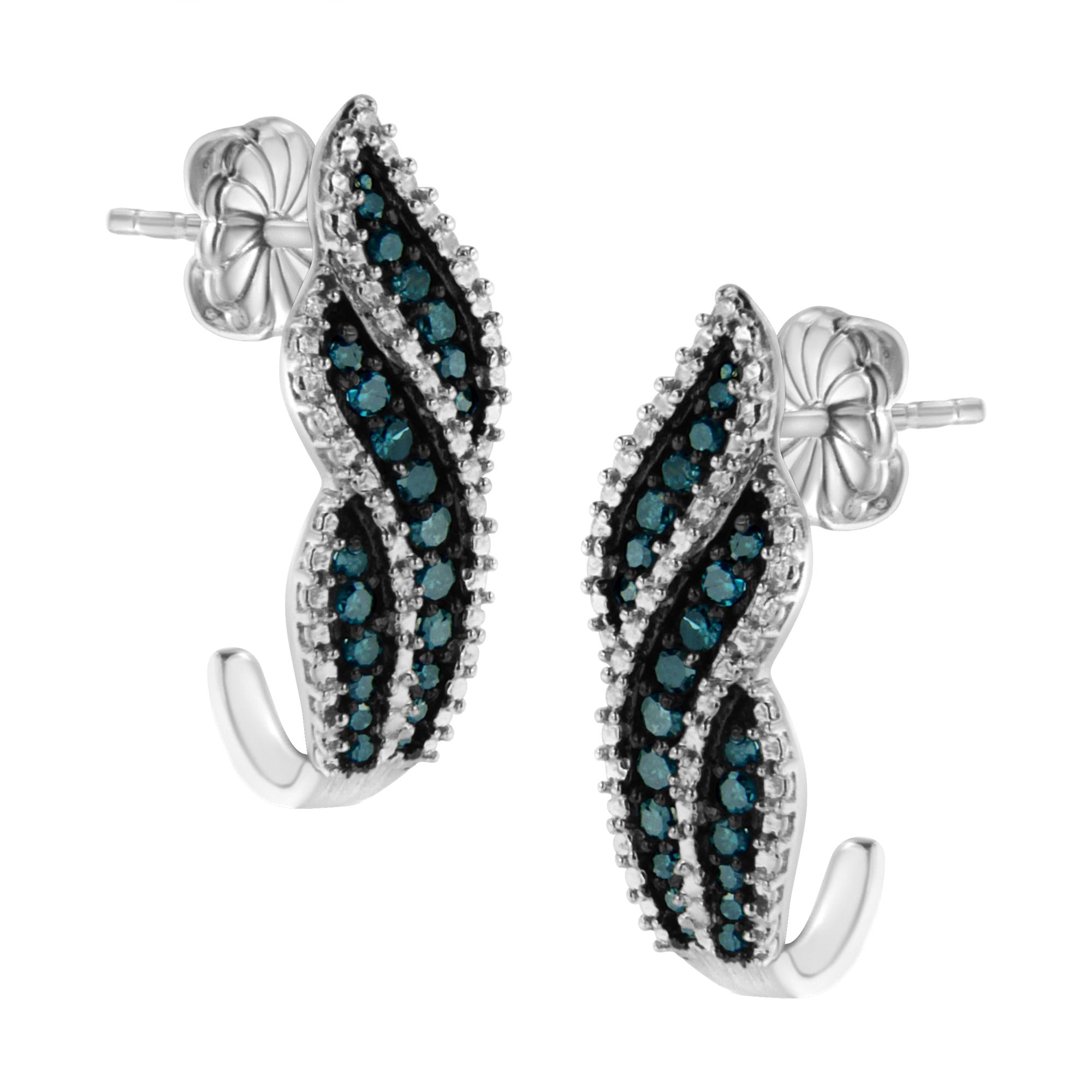 Sterling Silver .5 Ct. TDW Treated Blue Diamond Dangling Stud Earrings (Blue, I1-I2)