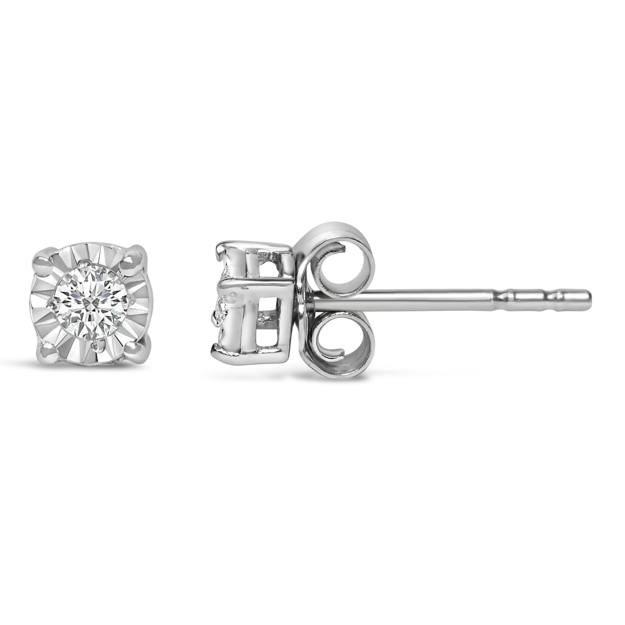 .925 Sterling Silver 1/10 Cttw Round Brilliant-Cut Lab Grown Diamond Miracle-Set Stud Earrings (F-G Color, VS1-VS2 Clari