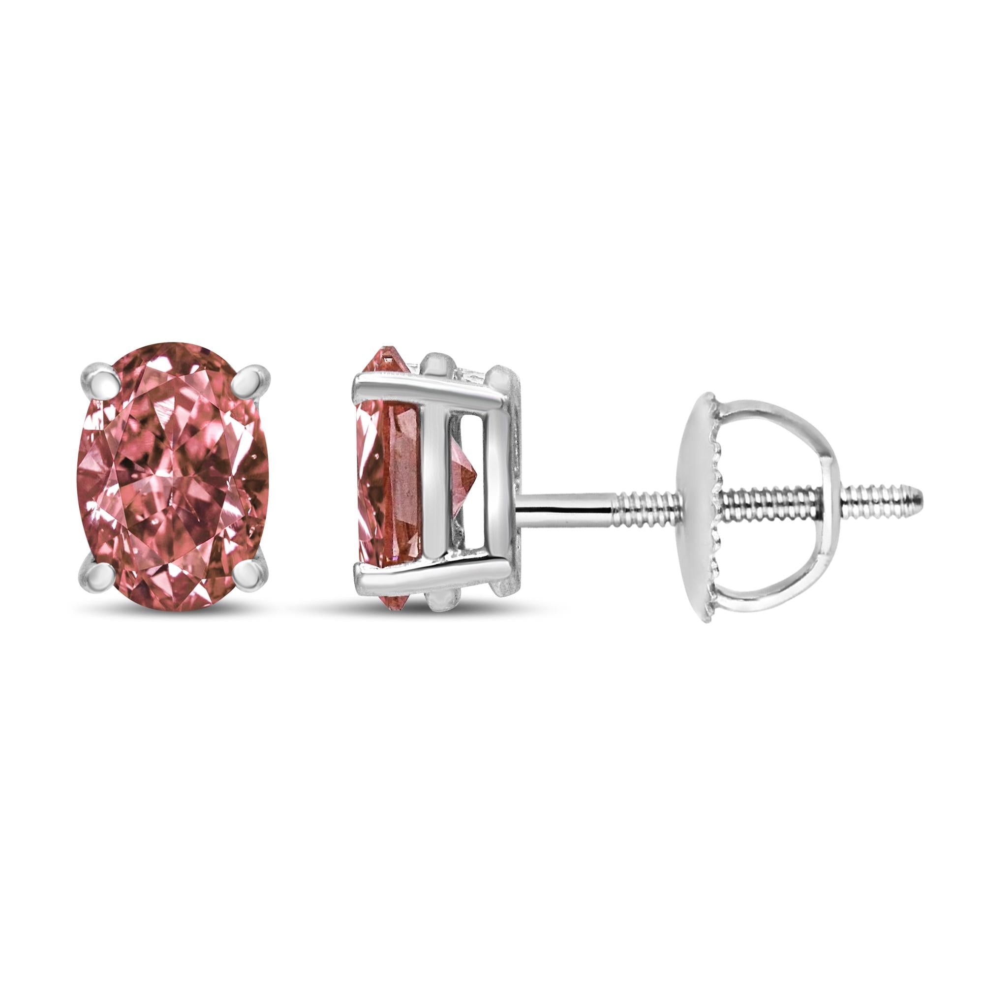 14K White Gold Lab-Grown Pink Oval Diamond Stud Earrings (VS2-SI1)
