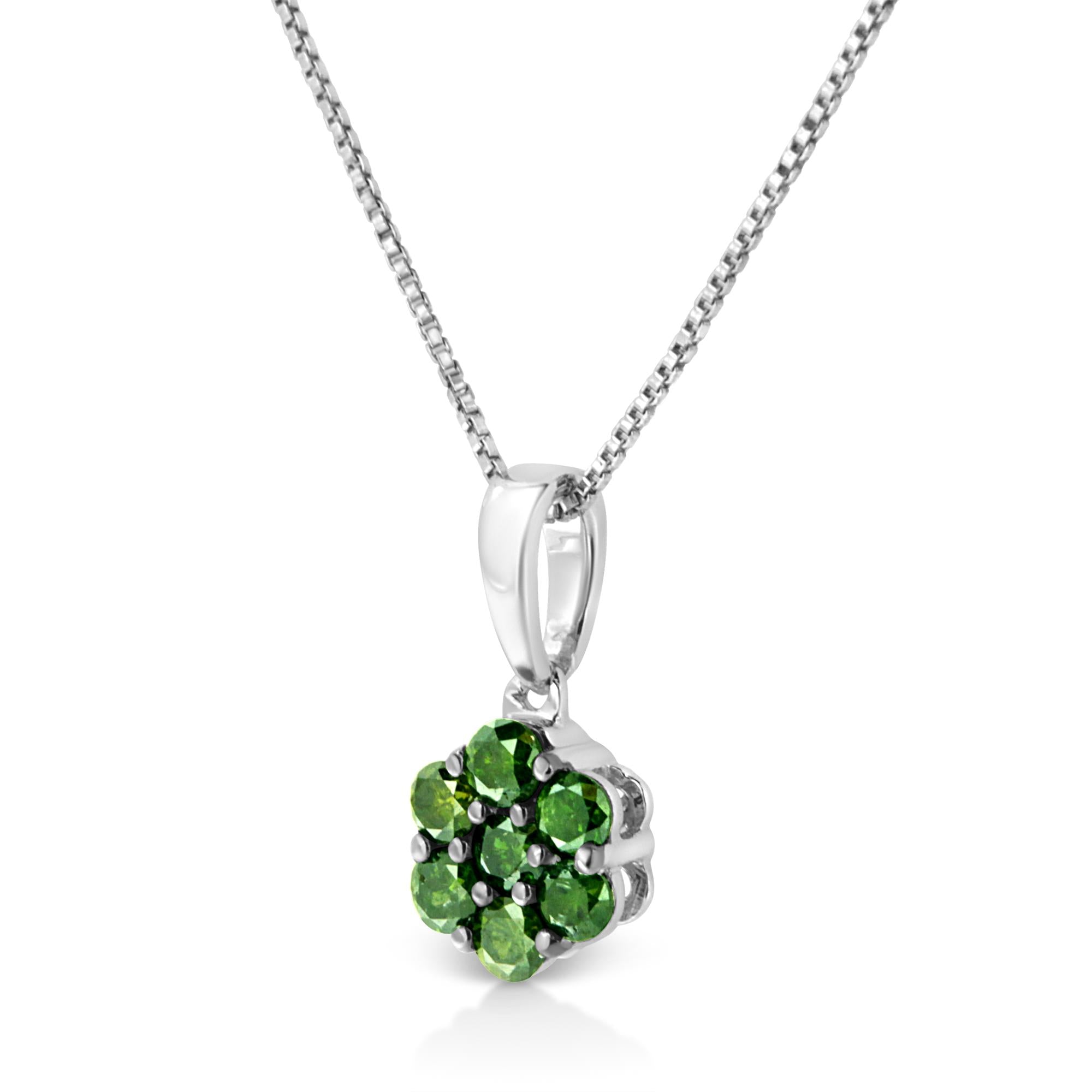 Diamond Floral Cluster Necklace in Sterling Silver (1/2 Cttw, 18”)