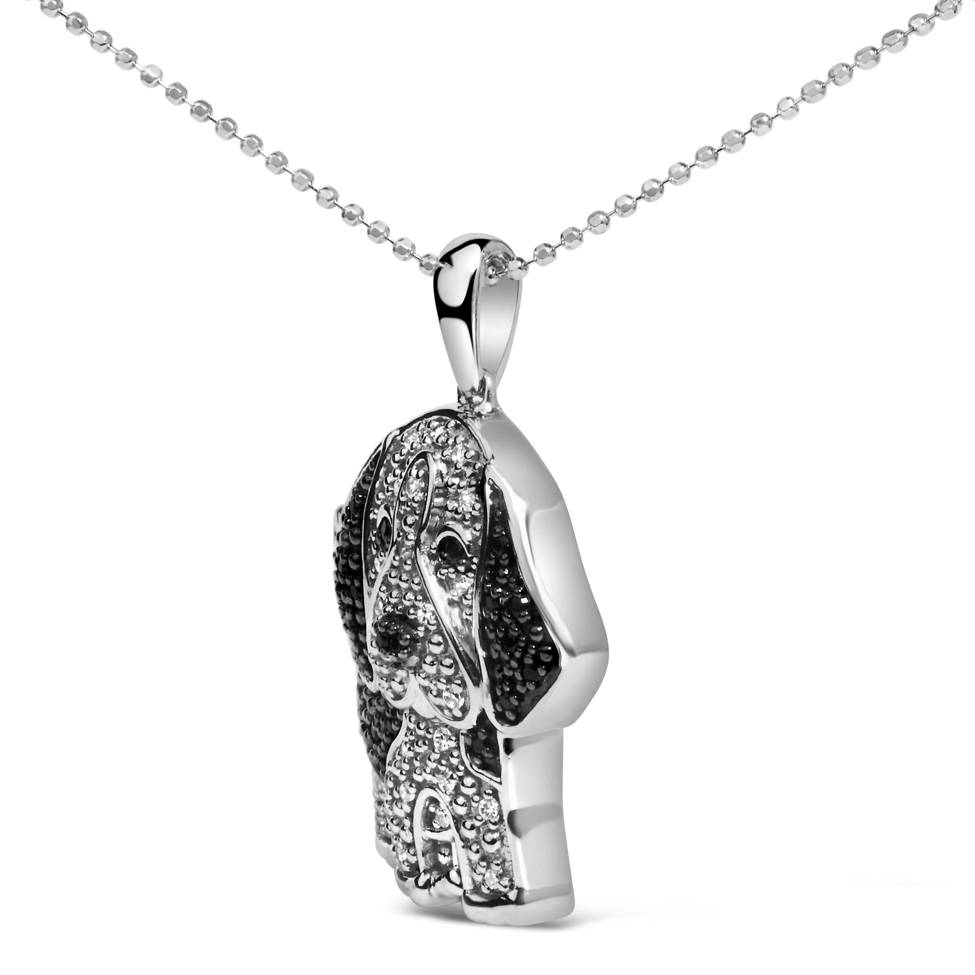 White & Black Diamond Dog Pendant Necklace 1/4 Cttw in .925 Sterling Silver