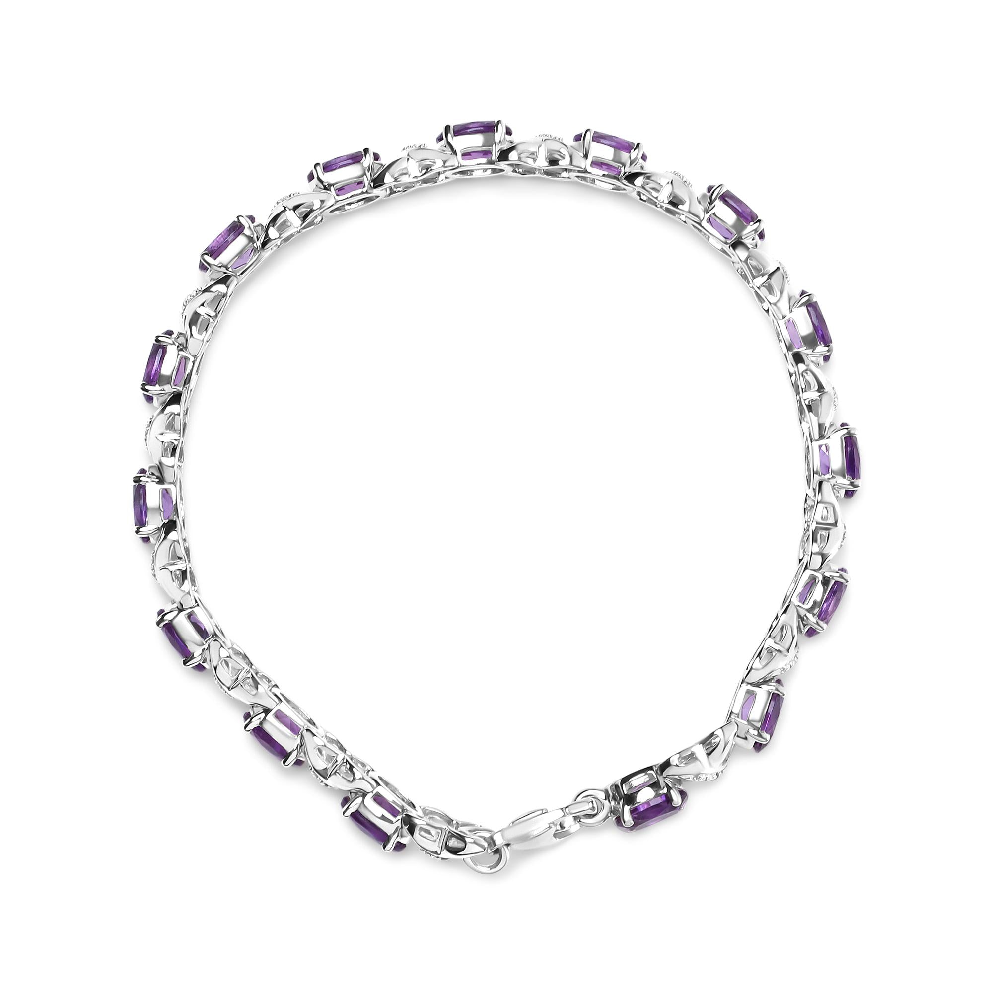 Amethyst & Diamond Accent X-Link Bracelet in .925 Sterling Silver