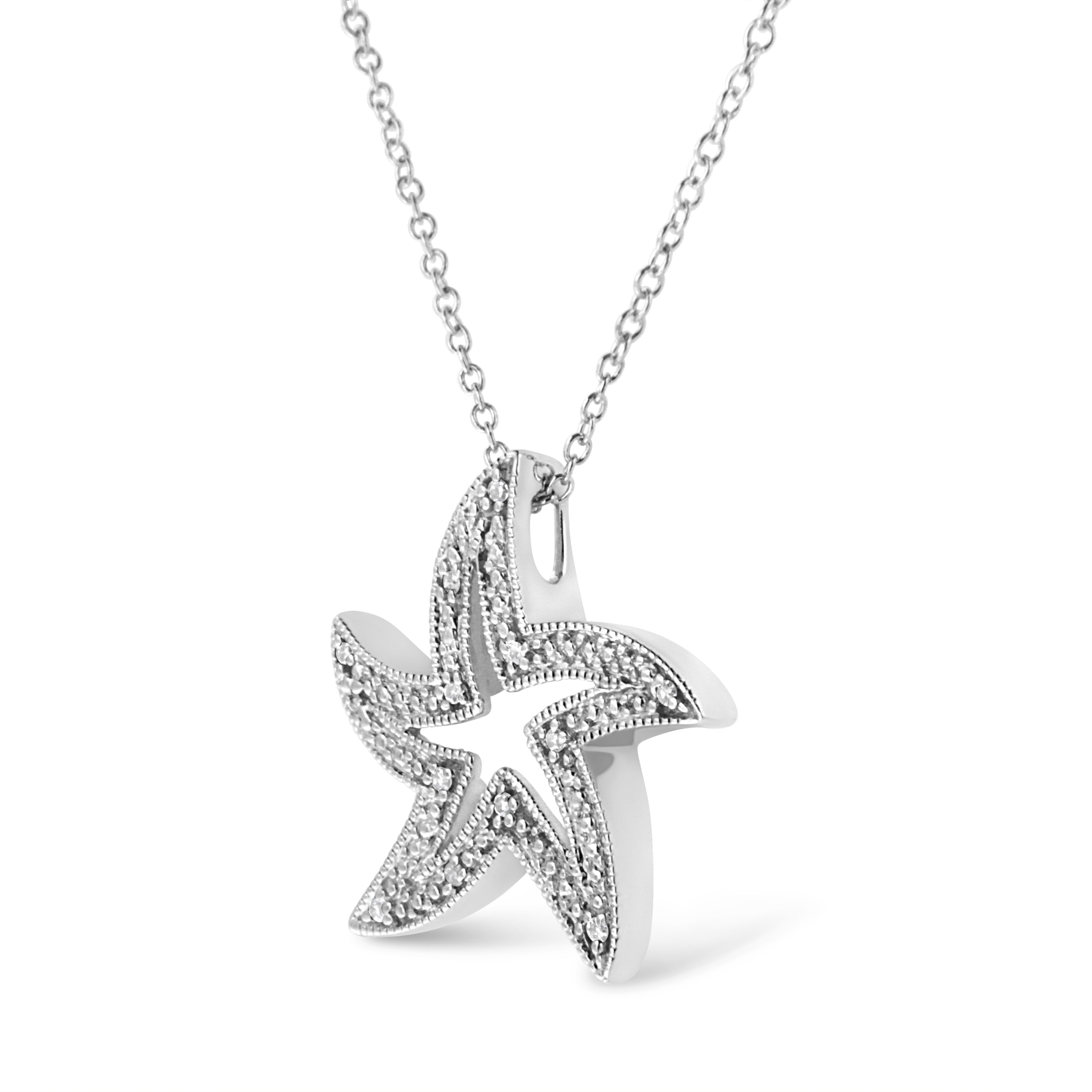 Diamond Accent Starfish Pendant Necklace 18” in .925 Sterling Silver