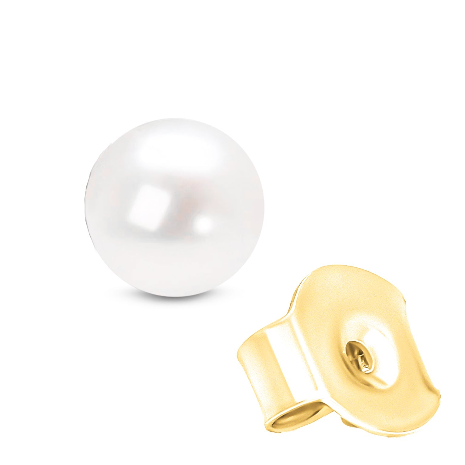 14K Gold Round White Akoya Pearl Stud Earrings AAA+ – Choice of Size