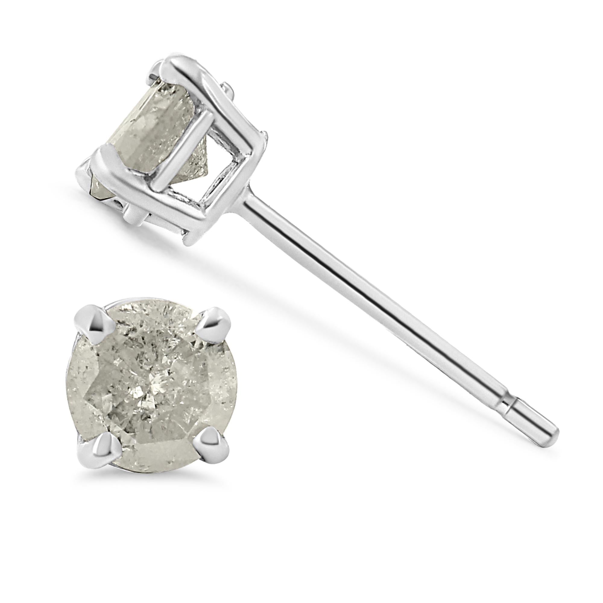 .925 Sterling Silver 4-Prong Round-Cut "Salt and Pepper" Diamond Classic Stud Earrings (I-J Color, I3 Clarity)
