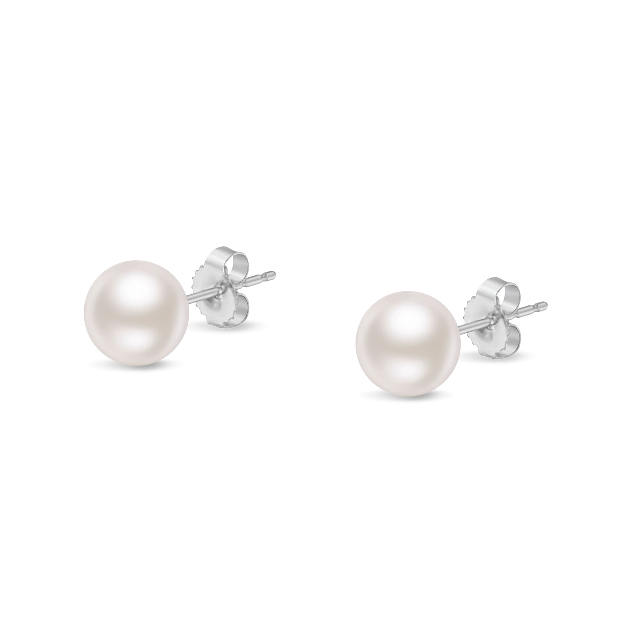 14K Gold Round White Akoya Pearl Stud Earrings AAA+ – Choice of Size