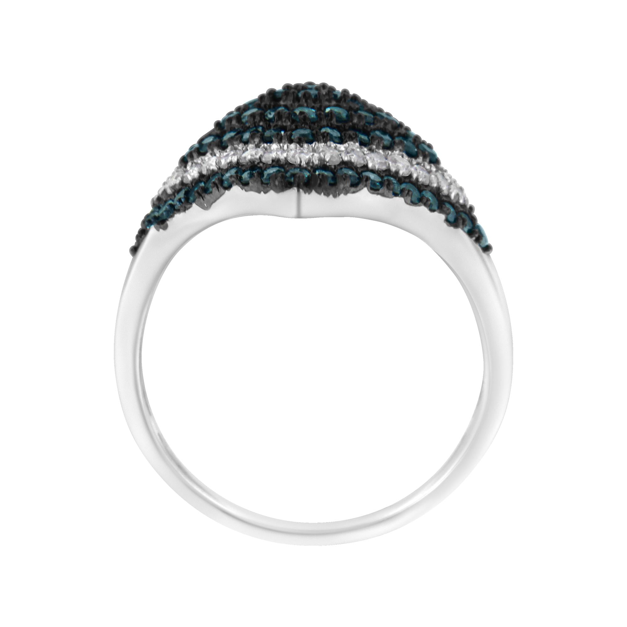 .925 Sterling Silver 1 Cttw White and Treated Blue Diamond Rhombus Cocktail Ring (Blue, I3)