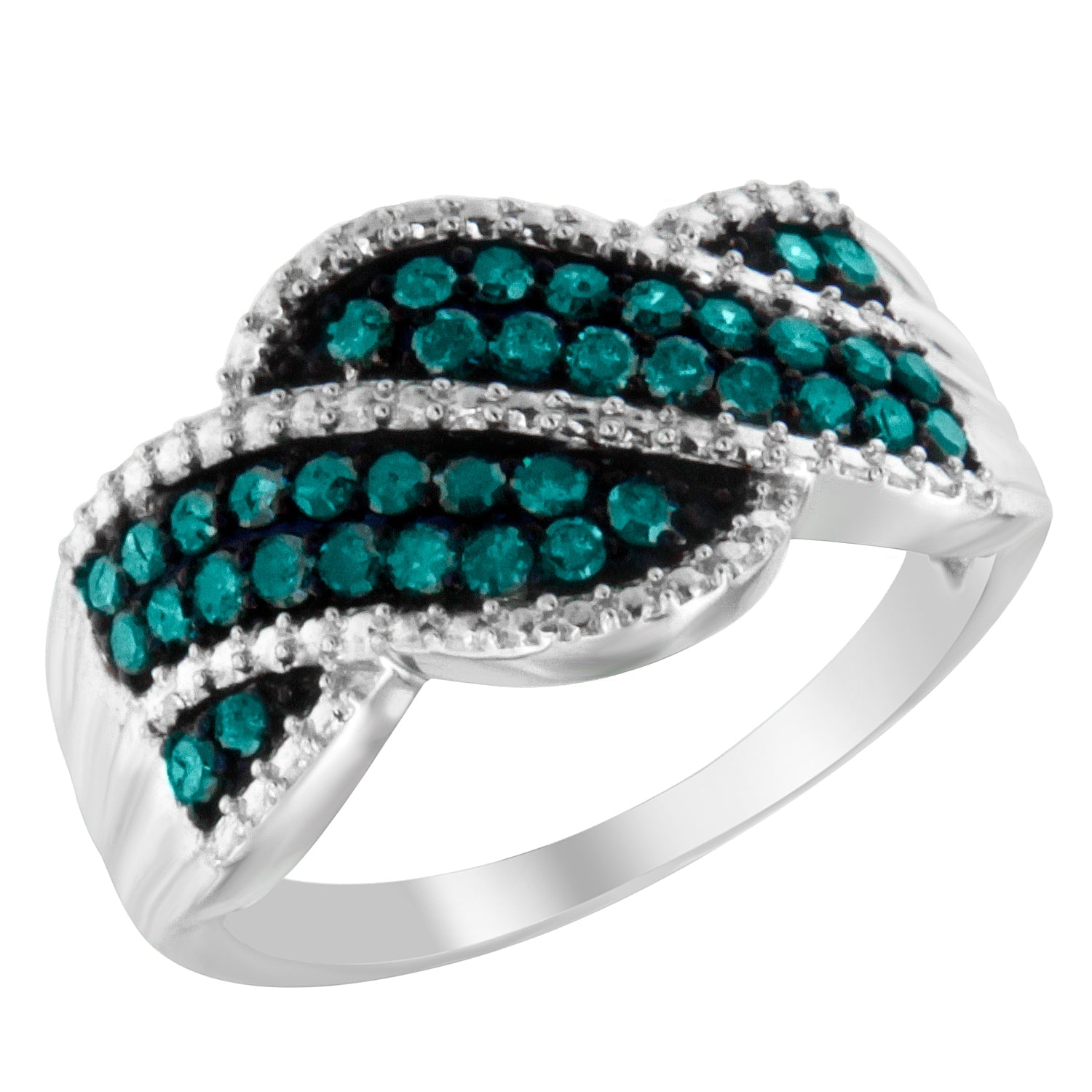 .925 Sterling Silver Treated Blue Color Diamond Cocktail Ring (1/2 Cttw, Treated Blue Color, I2-I3 Clarity)