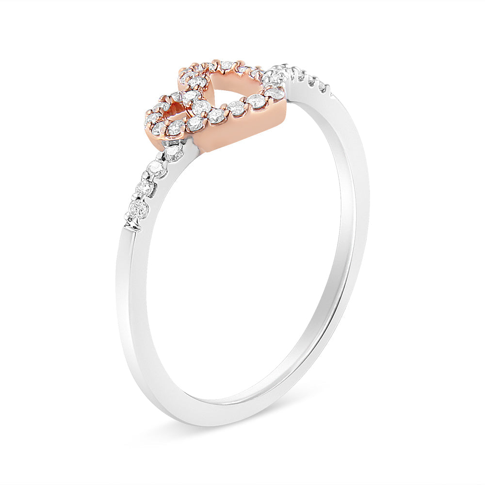 14K Rose Gold Plated and White .925 Sterling Silver 1/5 Cttw Round-Cut Diamond Open Heart Promise Ring (I-J Color, I2-I3