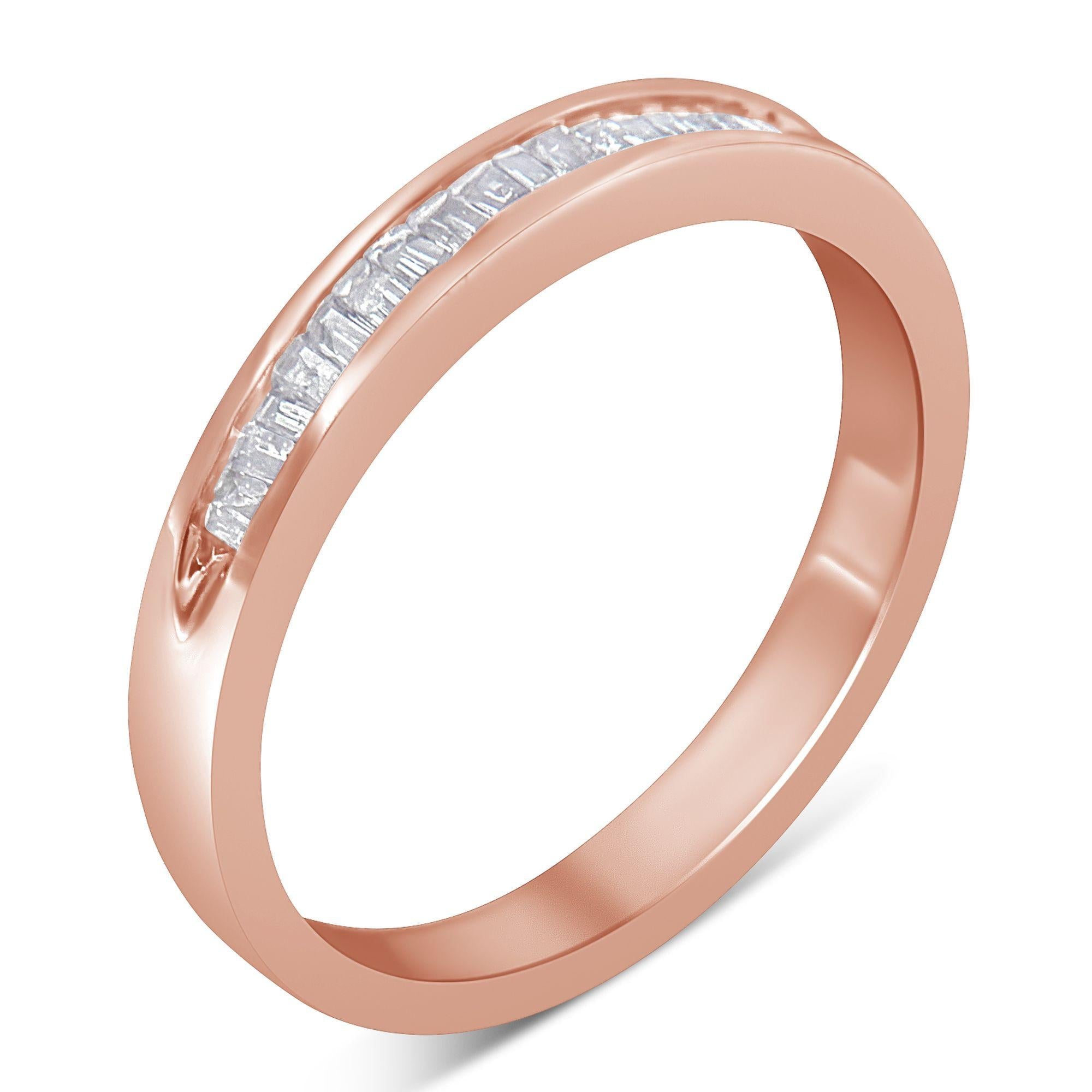 10K Rose Gold Over .925 Sterling Silver 1/5 Cttw Diamond Channel-Set Stackable Band Ring (H-I Color, I1-I2 Clarity)