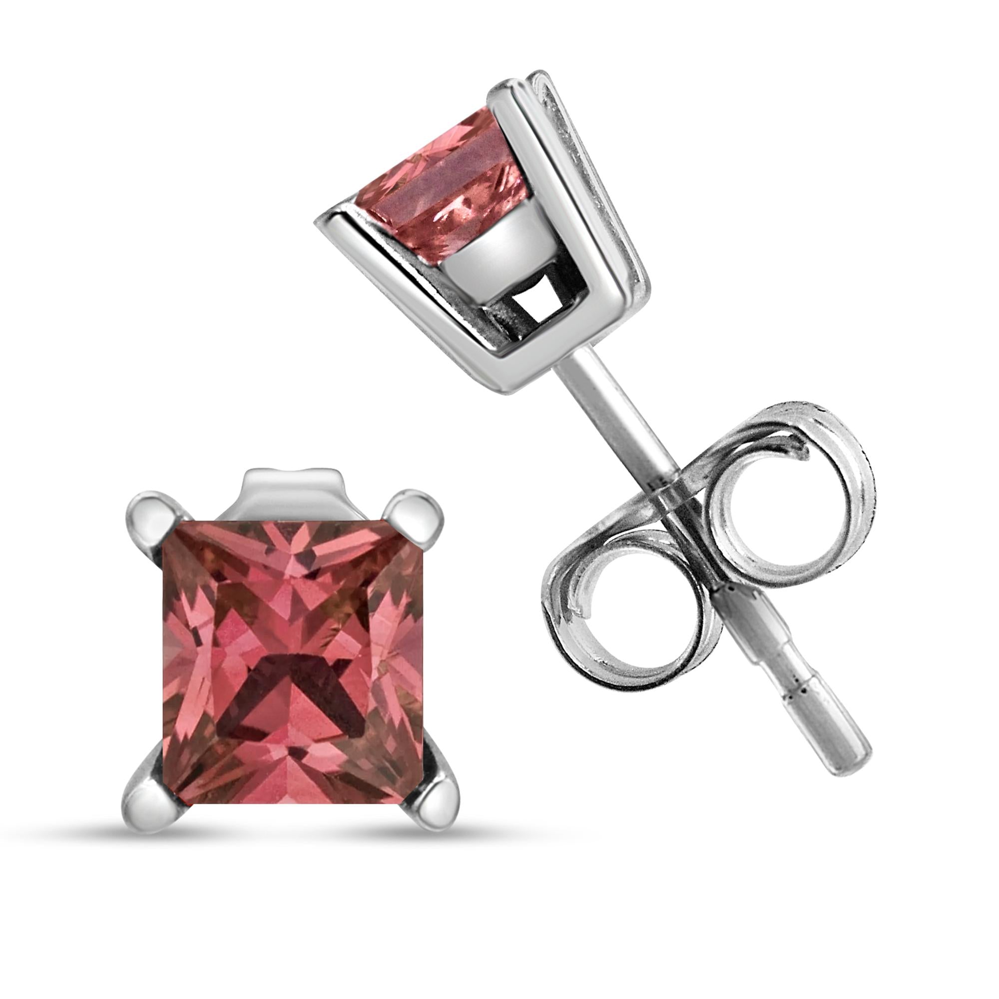 14K White Gold Lab-Grown Pink Princess Diamond Stud Earrings (VS2-SI1)