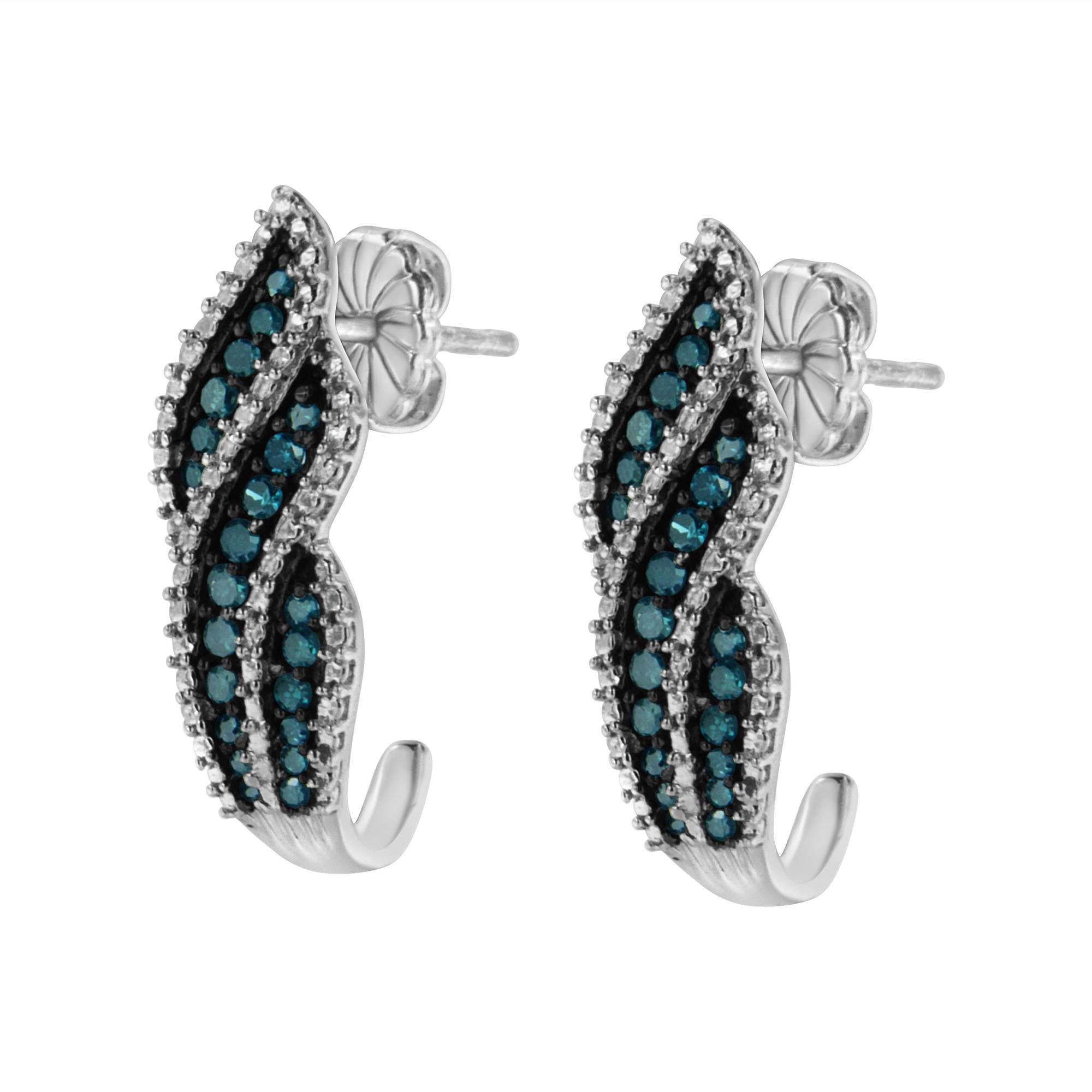 Sterling Silver .5 Ct. TDW Treated Blue Diamond Dangling Stud Earrings (Blue, I1-I2)