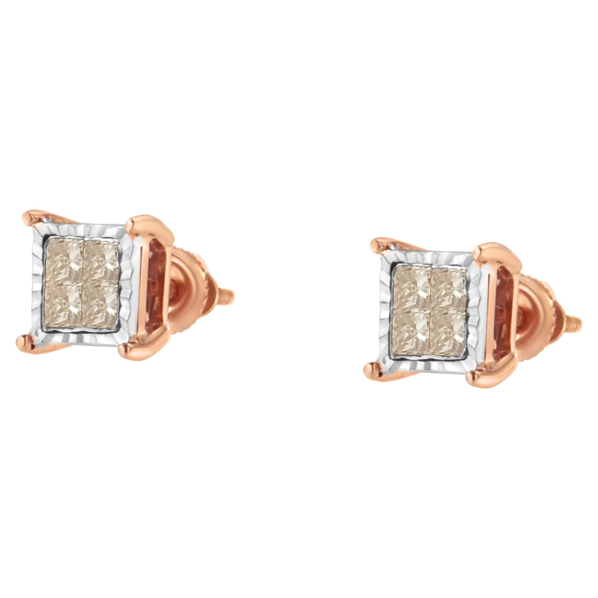 10K Two-Toned Princess-Cut Composite Diamond Stud Earrings (1/2 Cttw, J-K Color, I1-I2 Clarity)