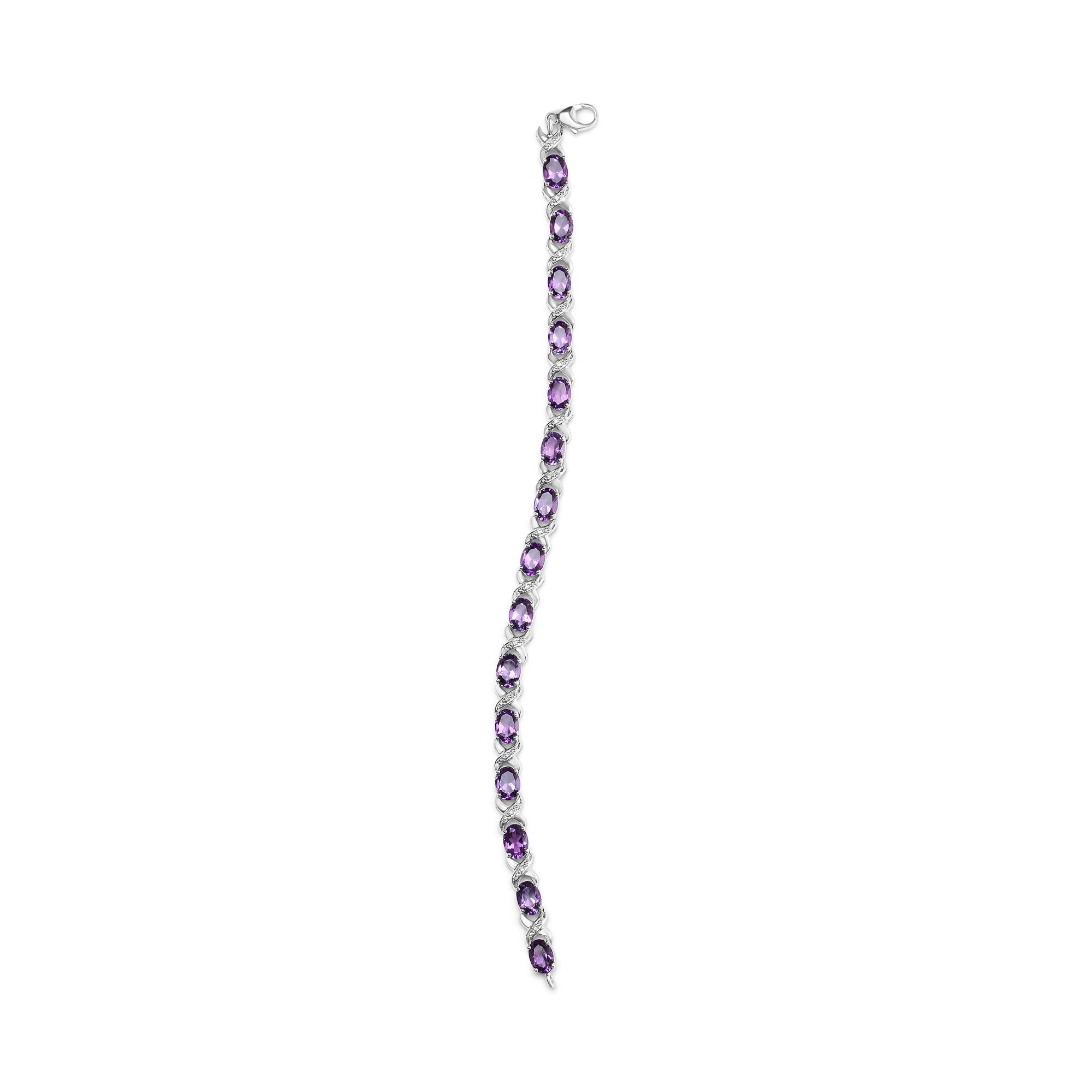 Amethyst & Diamond Accent X-Link Bracelet in .925 Sterling Silver