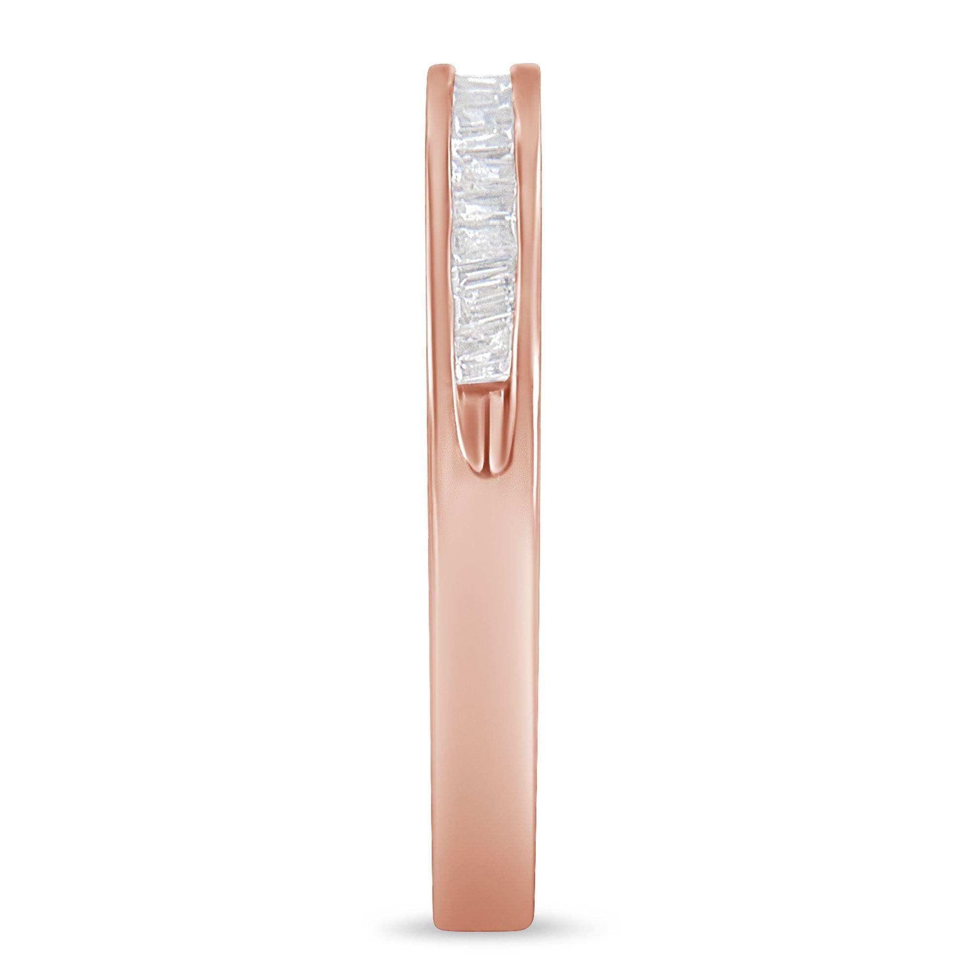 10K Rose Gold Over .925 Sterling Silver 1/5 Cttw Diamond Channel-Set Stackable Band Ring (H-I Color, I1-I2 Clarity)