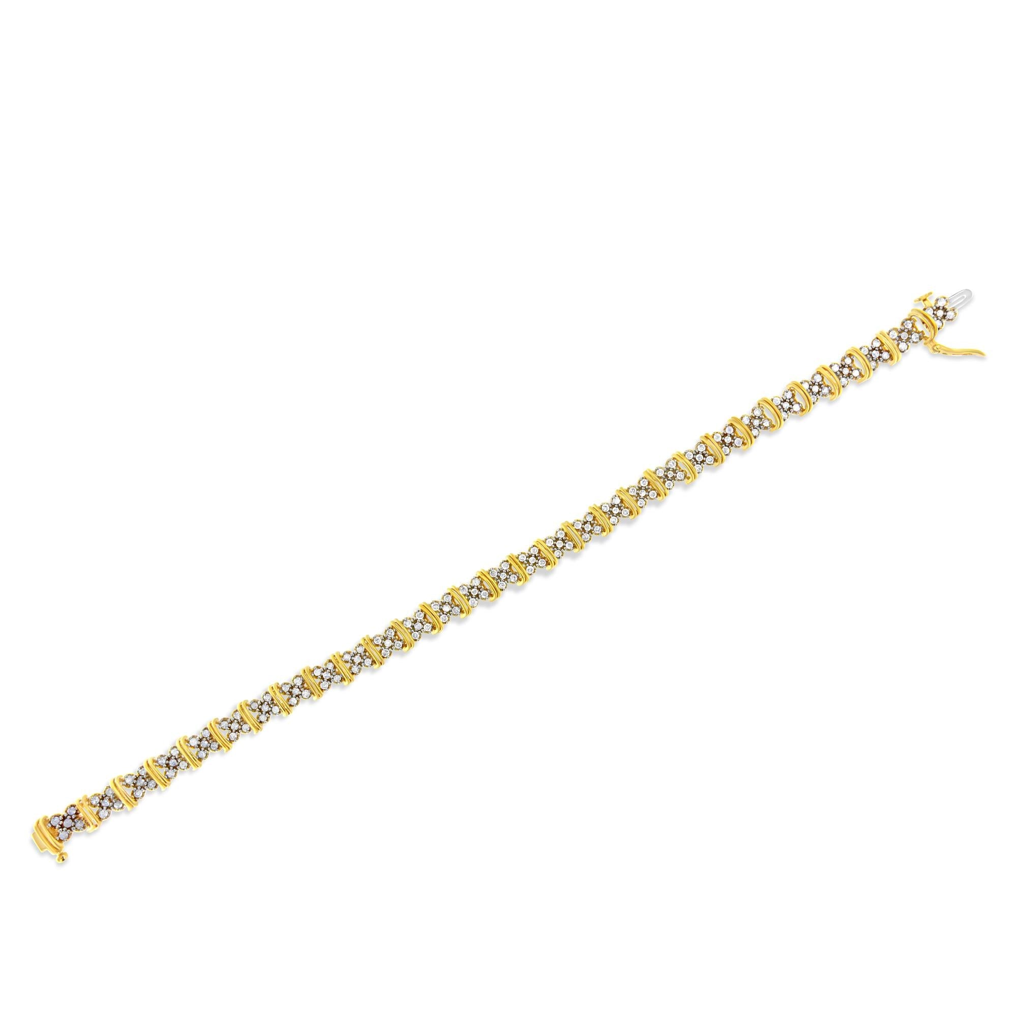 10K Yellow Gold Plated .925 Sterling Silver 2.0 Cttw Round Diamond Cluster "X" Shaped Link Bracelet (H-I Color, I3 Clari