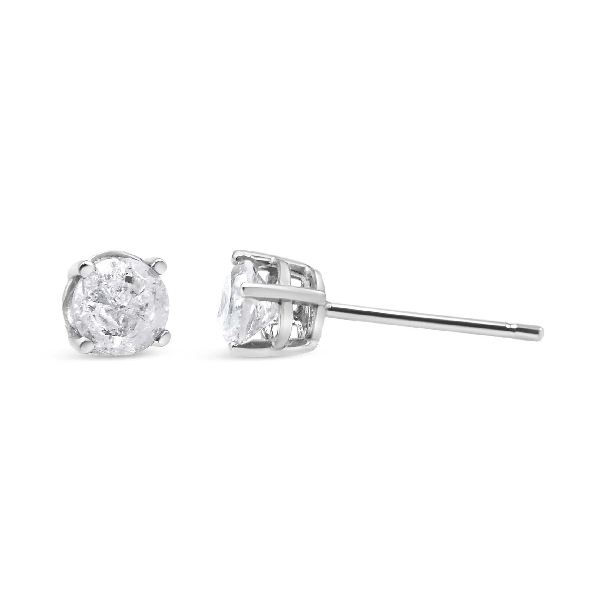 .925 Sterling Silver 4-Prong Round-Cut "Salt and Pepper" Diamond Classic Stud Earrings (I-J Color, I3 Clarity)
