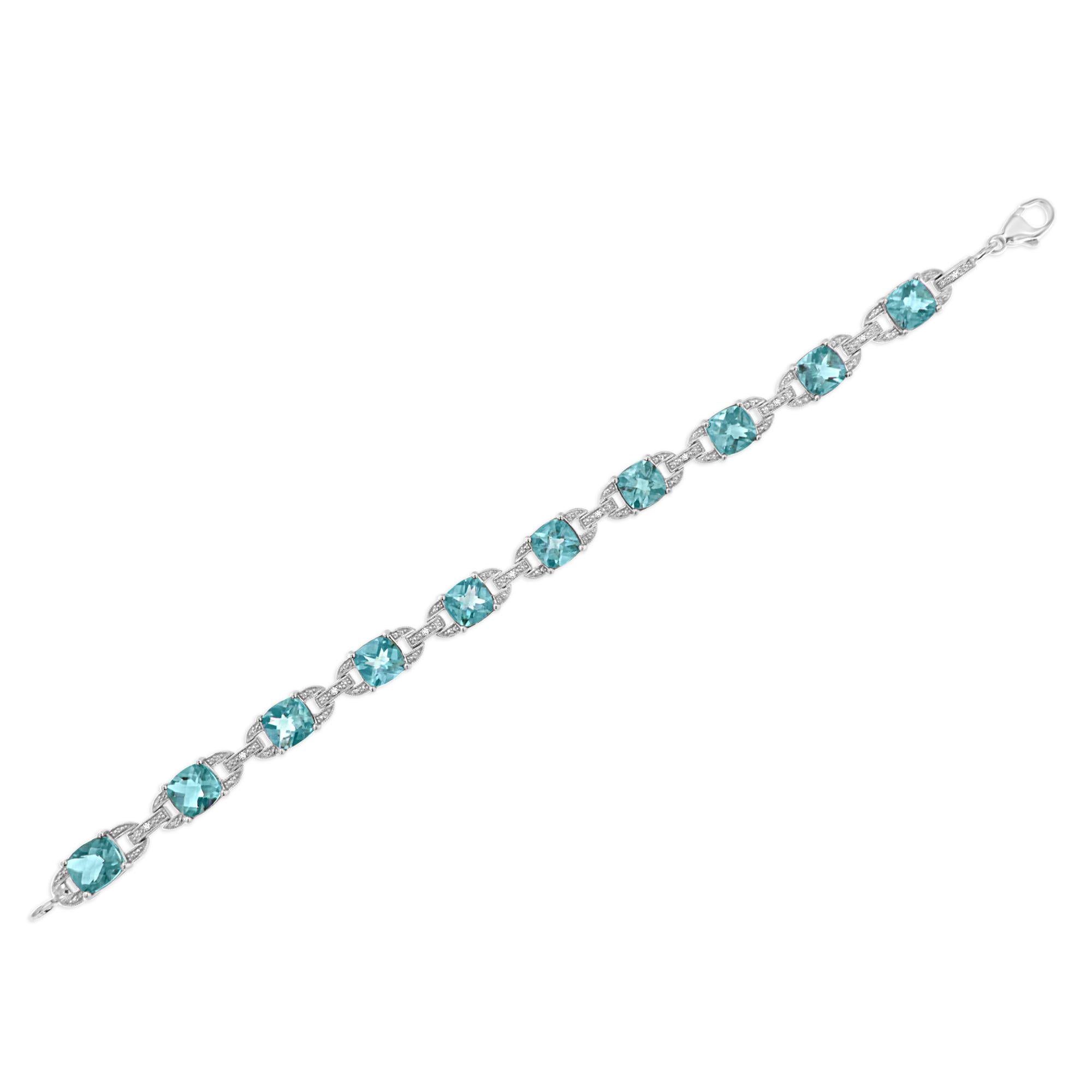 Blue Topaz & Diamond Tennis Bracelet 7x7mm in .925 Sterling Silver
