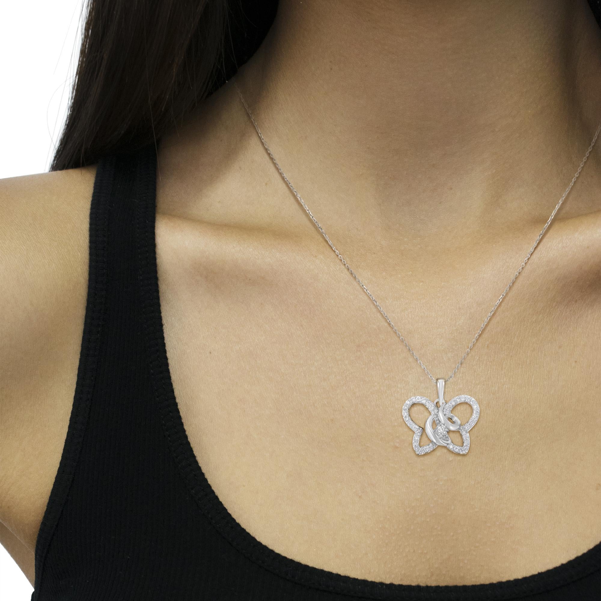 Diamond Butterfly Pendant Necklace 1/4 Cttw in .925 Sterling Silver 18”