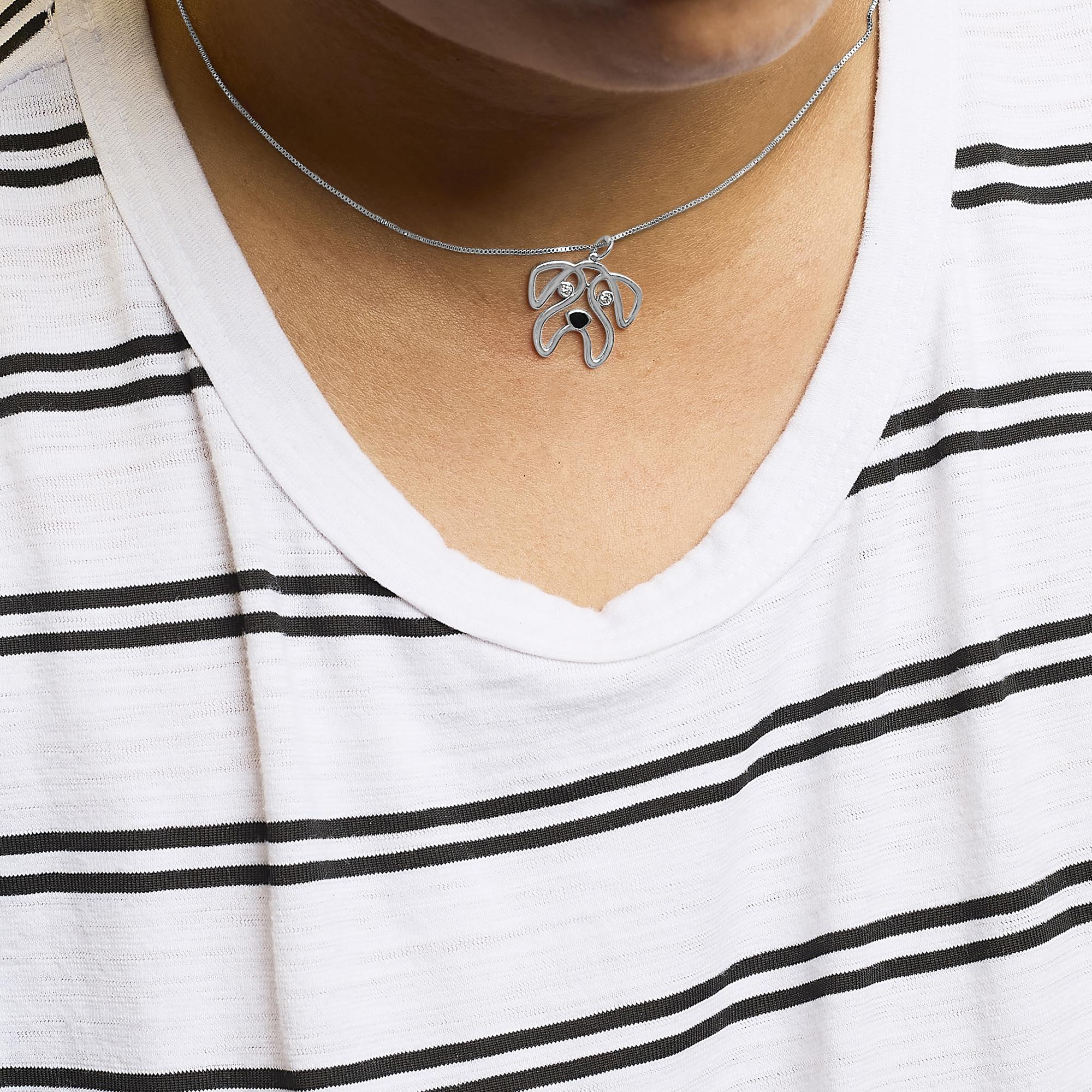 .925 Sterling Silver Diamond Accent Pug Dog Pendant Necklace (I-J Color, I2-I3 Clarity) - 18" Inches