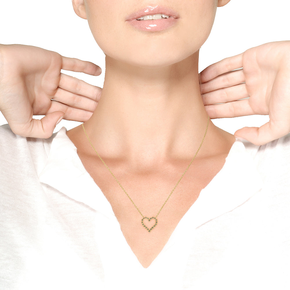 10K Yellow Gold Flashed .925 Sterling Silver 1/2 Cttw Champagne Diamond Miracle Plate Heart Pendant Necklace (K-L Color,