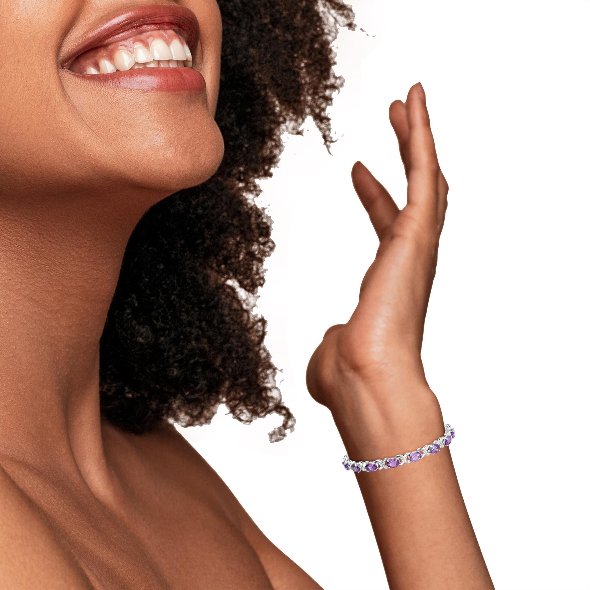 Amethyst & Diamond Accent X-Link Bracelet in .925 Sterling Silver