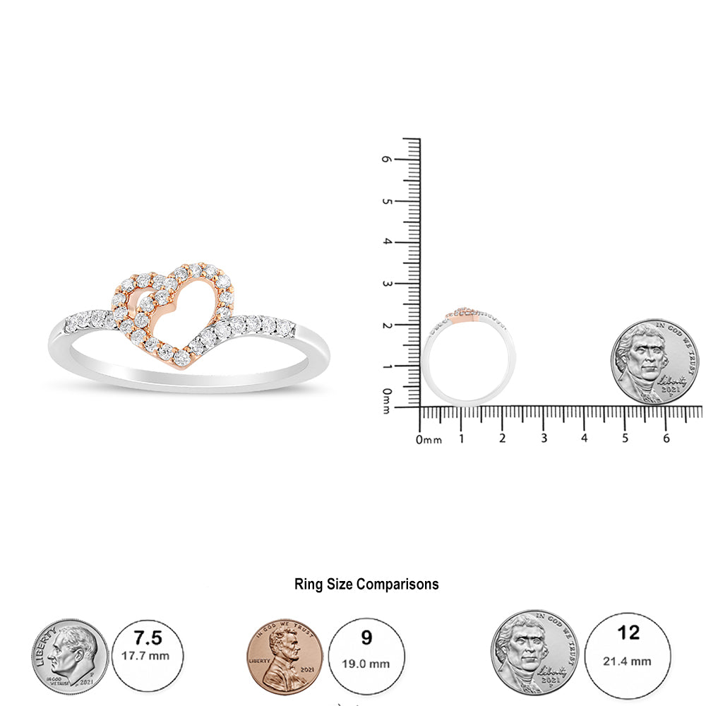 14K Rose Gold Plated and White .925 Sterling Silver 1/5 Cttw Round-Cut Diamond Open Heart Promise Ring (I-J Color, I2-I3